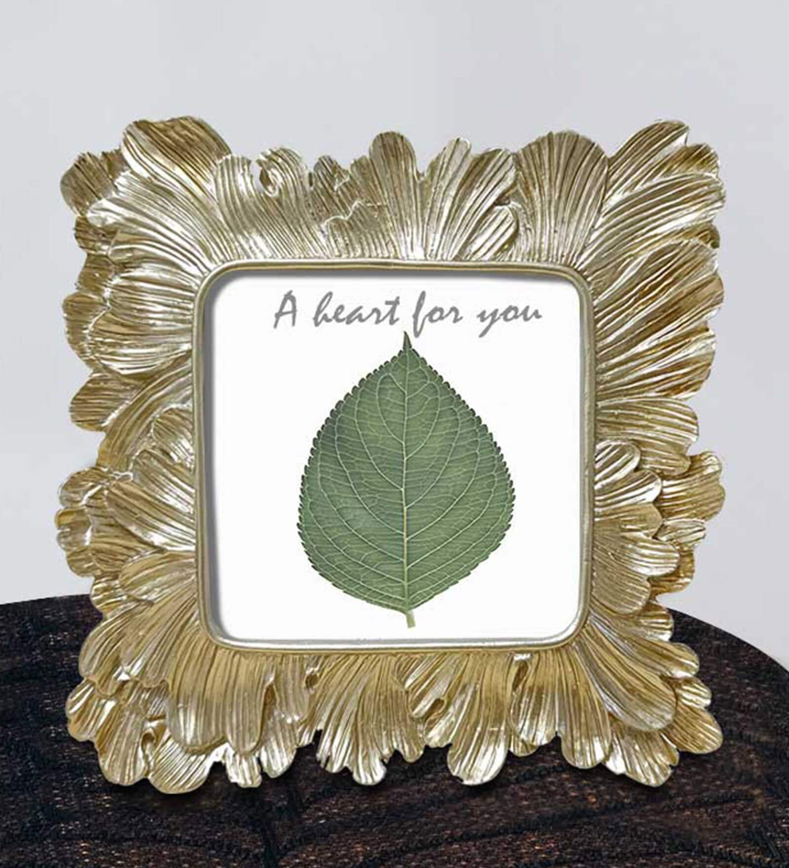 Gold Metal Leaves Design Premium Luxuary Table Photo Frame
