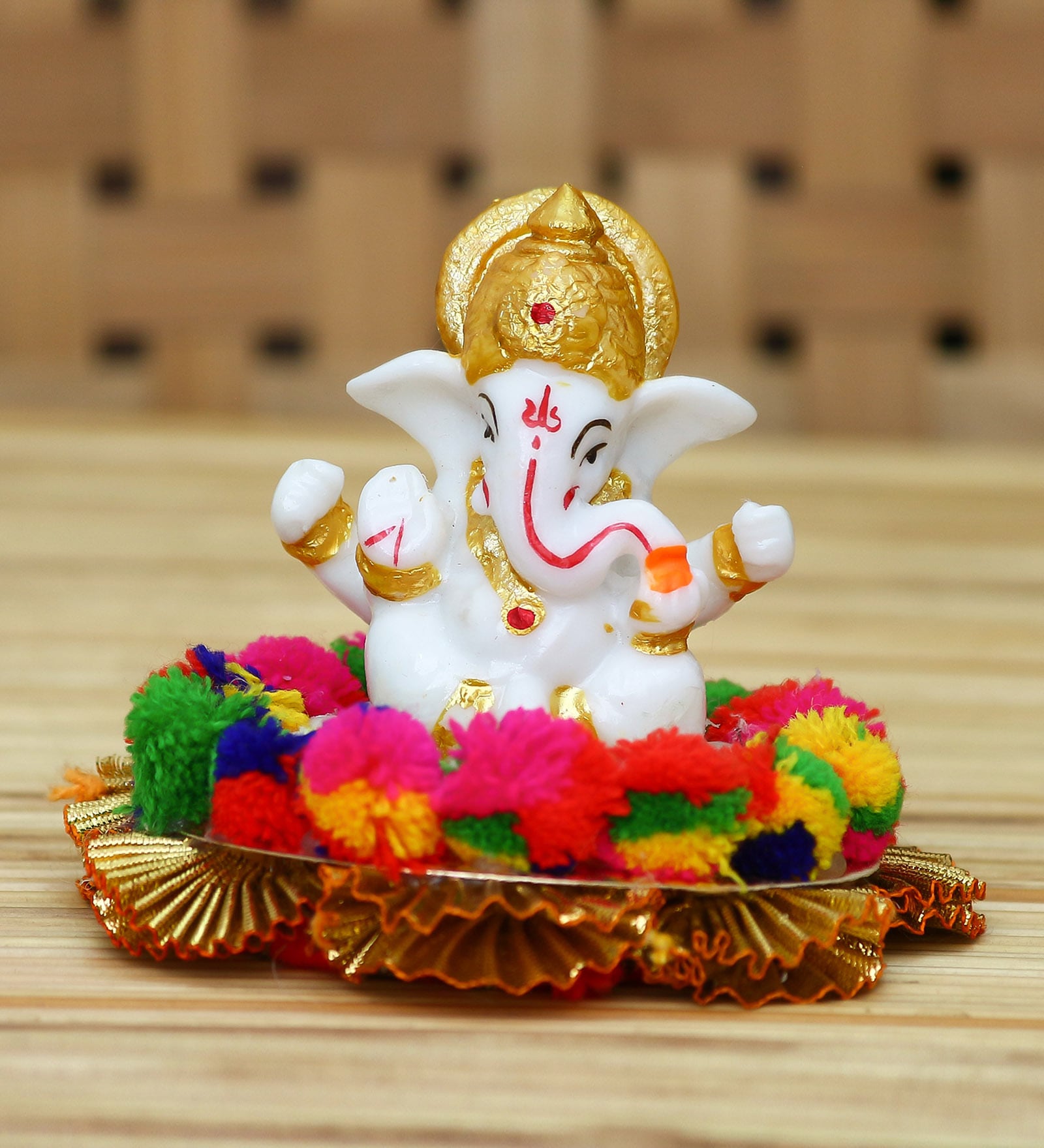 Buy Gold Metal Lord Ganesha Idol on Decorative Handcrafted Plate by