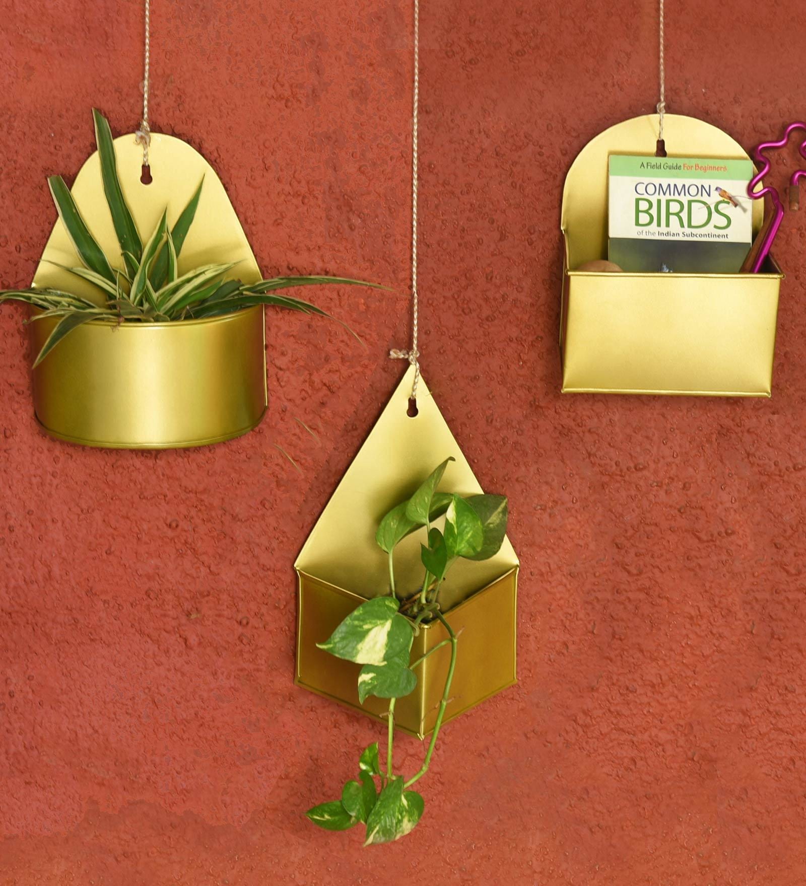 Gold Metal Mounted Hanging Planter
