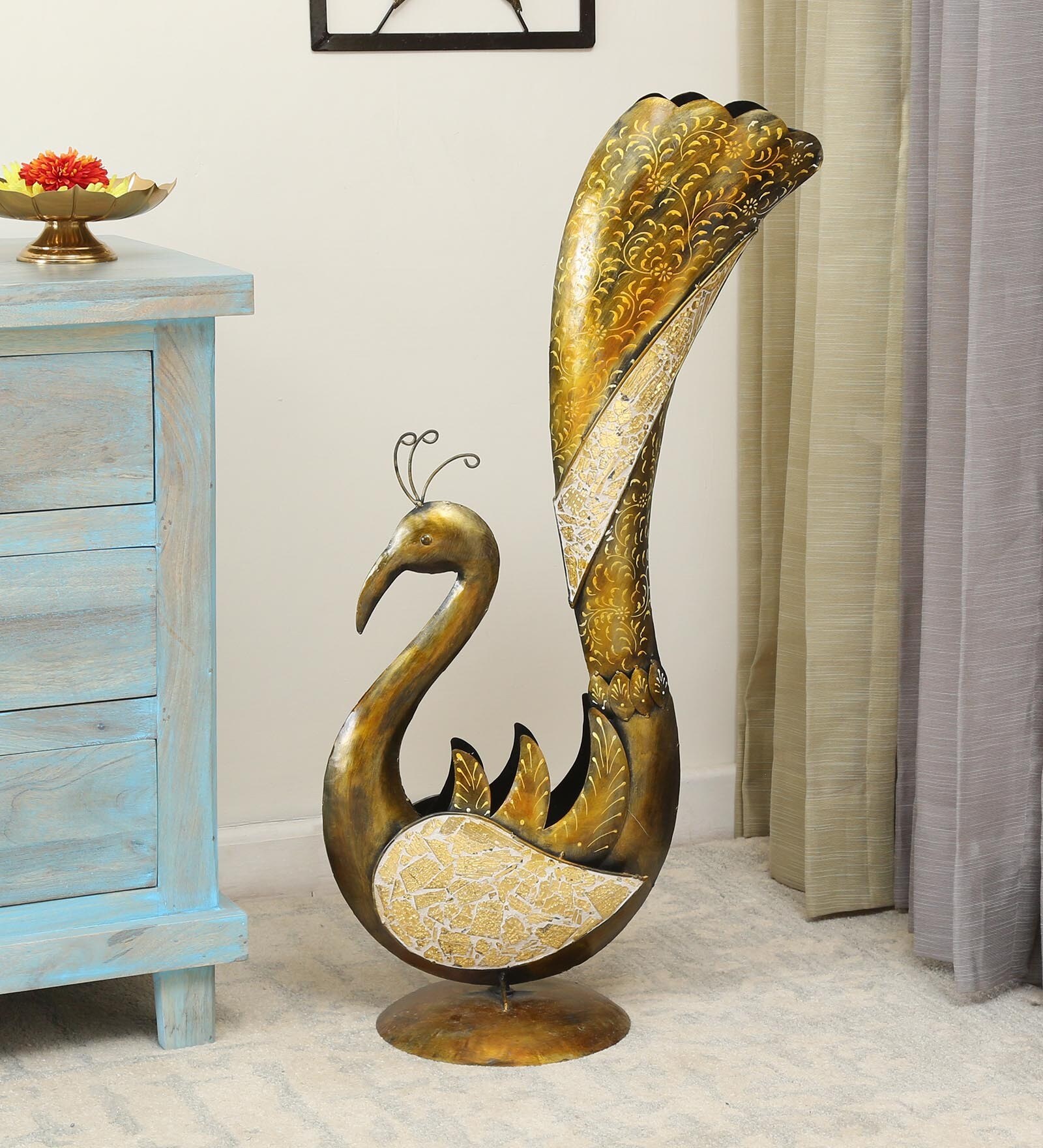 Buy Gold Metal Peacock Animal Figurine by Deco Craft Online Animal