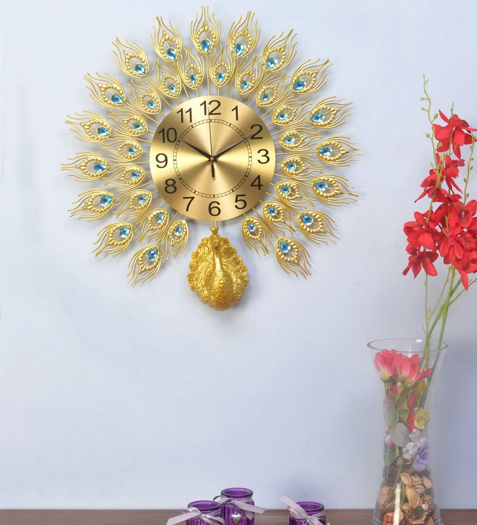 Gold Metal Peacock Wall Clock