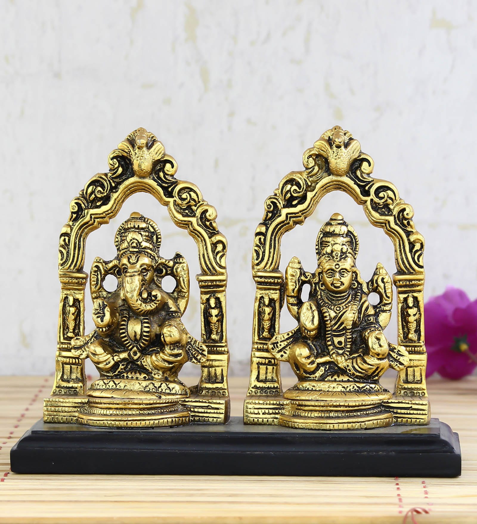 Gold Metal Statue of Goddess Laxmi and Lord Ganesha
