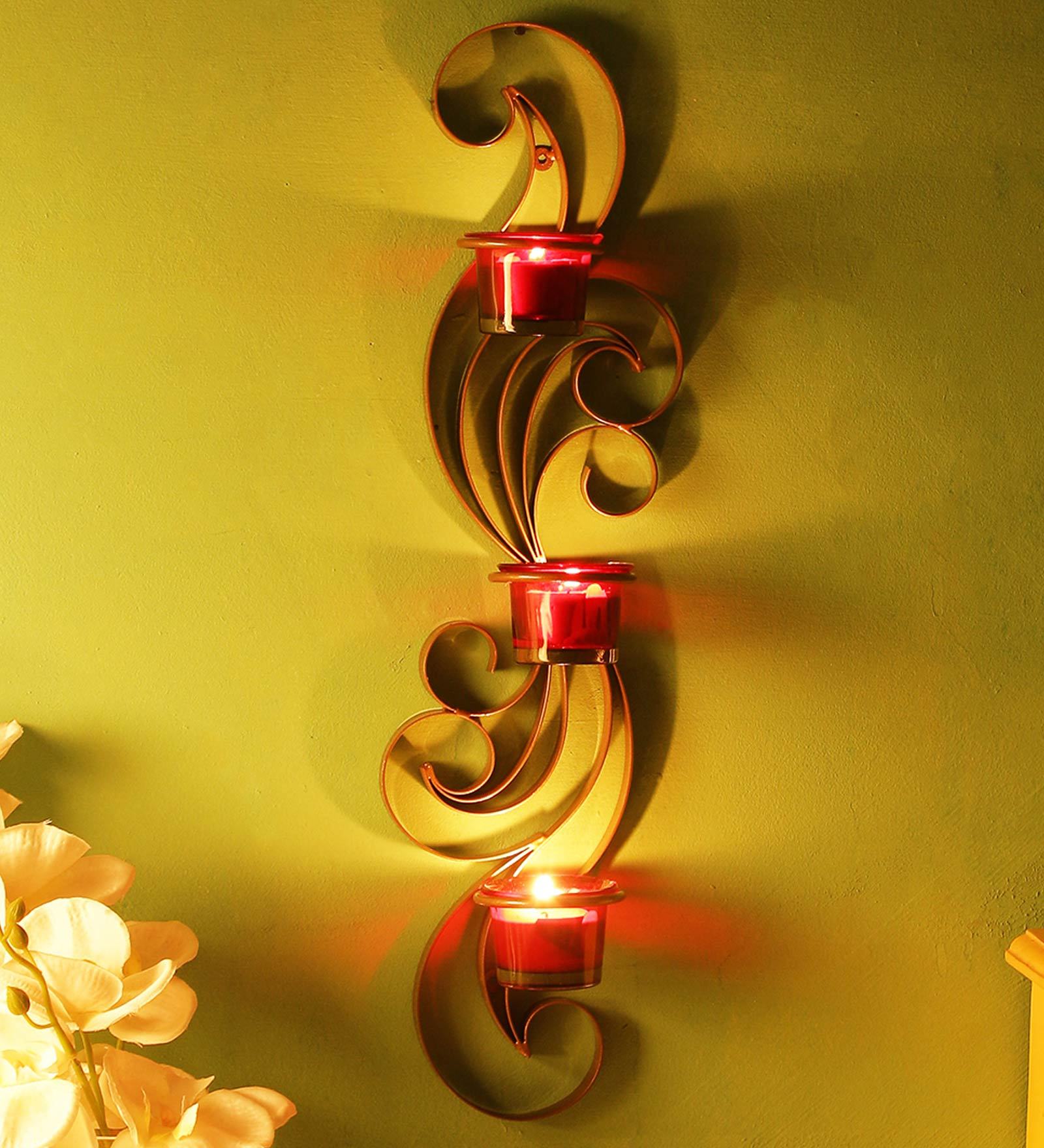 Buy Gold Steel Wall Tea Light Holder by Home Sparkle at 55 OFF by Home