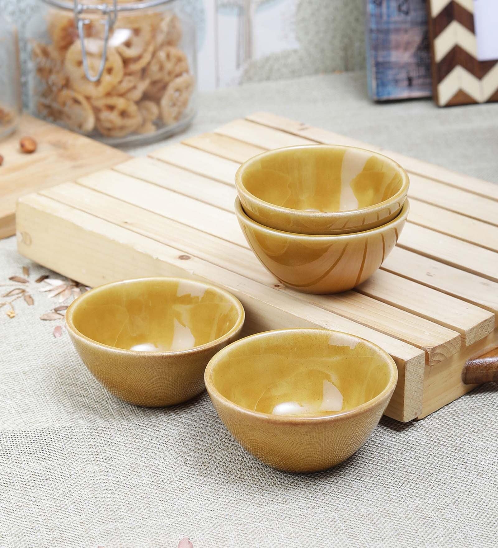 Gold Mustard 150ml (Set of 4) Ceramic Dinner Bowl Gold Mustard 150ml (Set of 4) Ceramic Dinner Bowl
