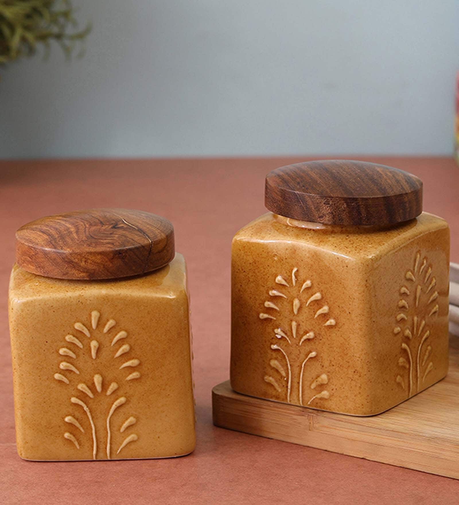 Gold Mustard 500ml (Set of 2) Ceramic Storage Jar