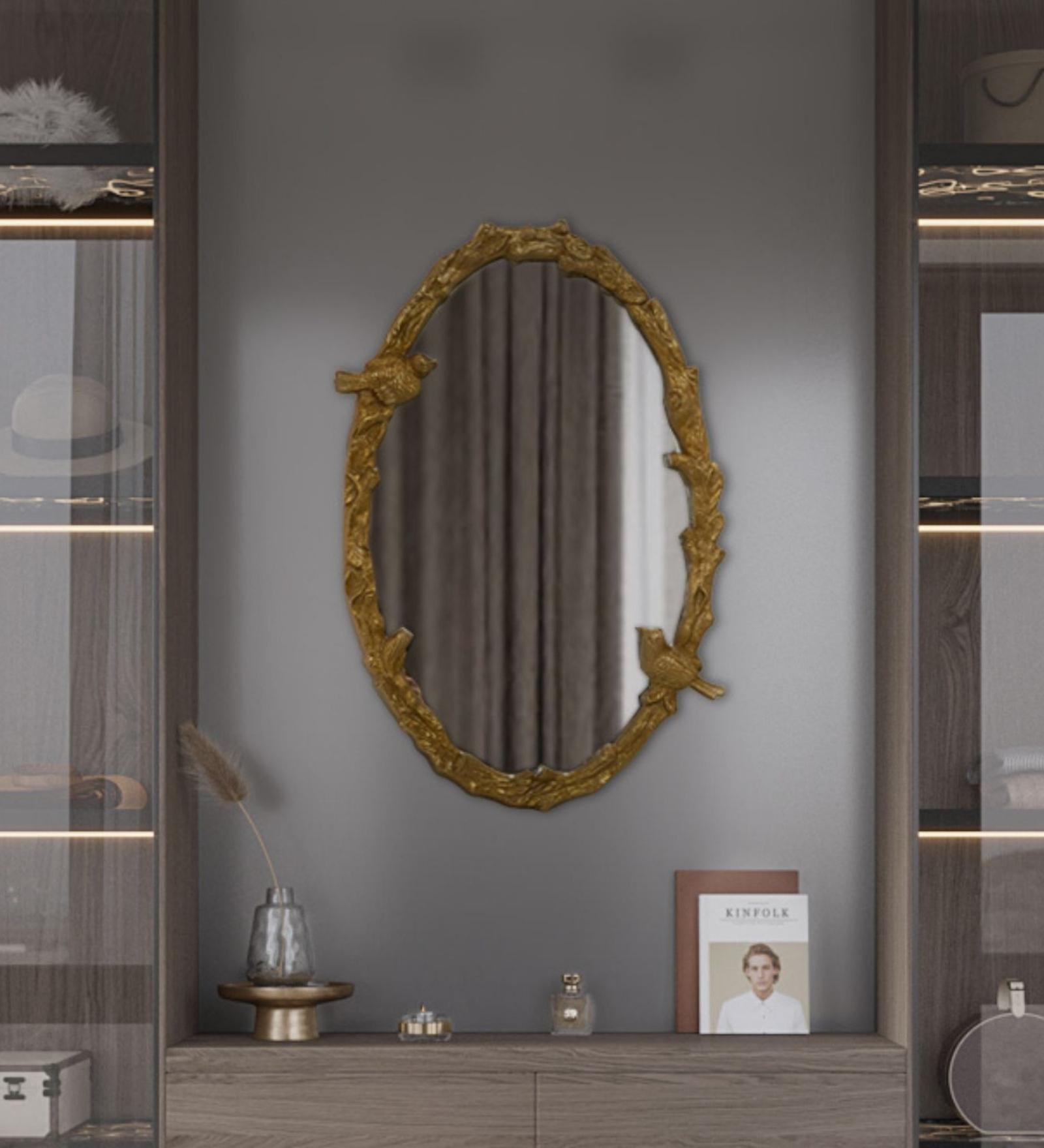 36 Inch Gold Vintage Bird Mirror in Metal Frame