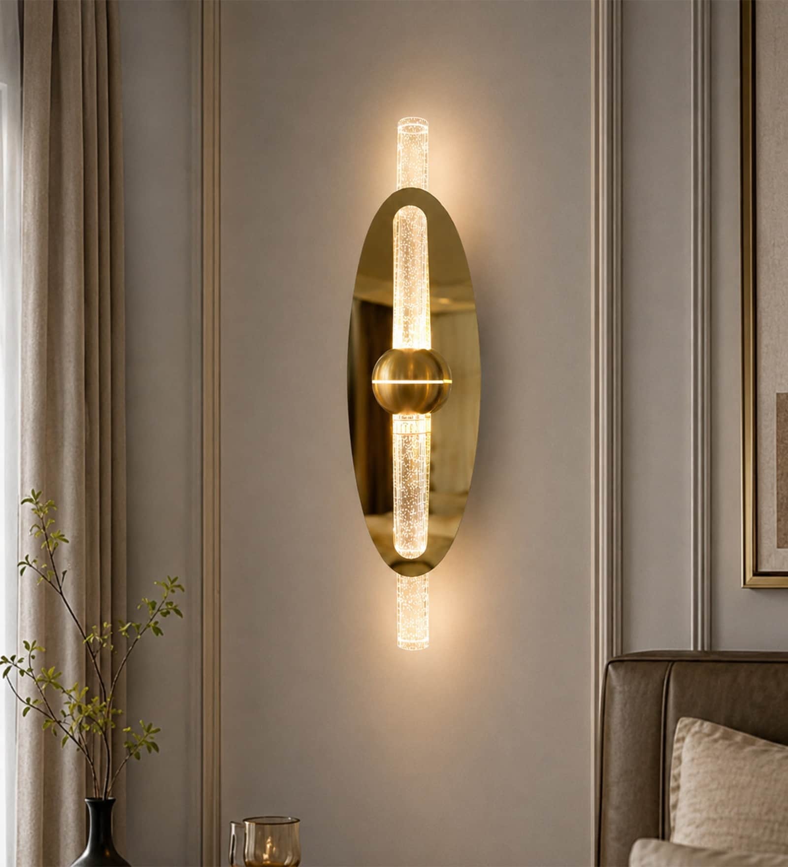 Gold Oval Wall Light with Crystal LED Tube