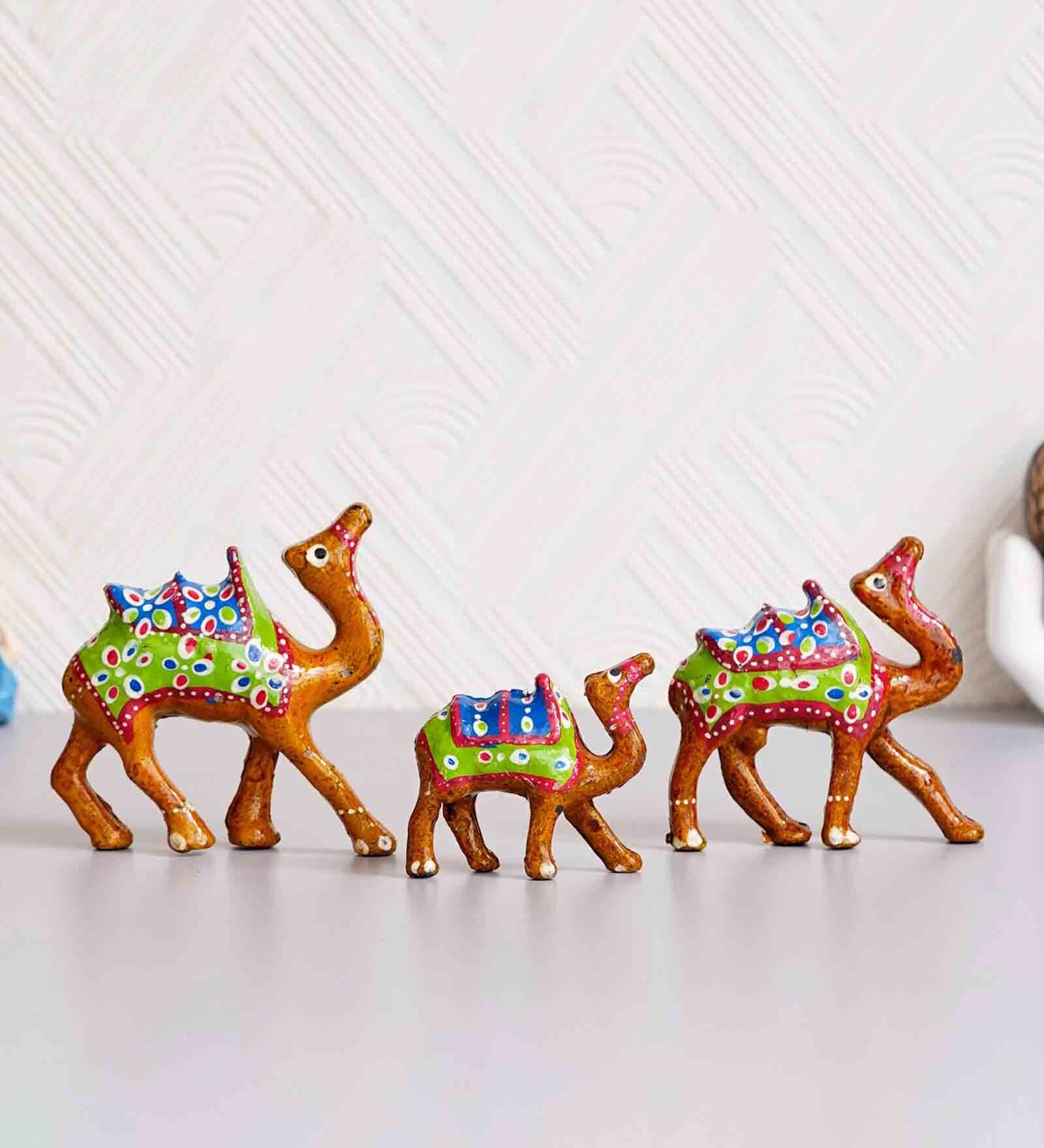 Gold Paper Mache Camel Set Of 3