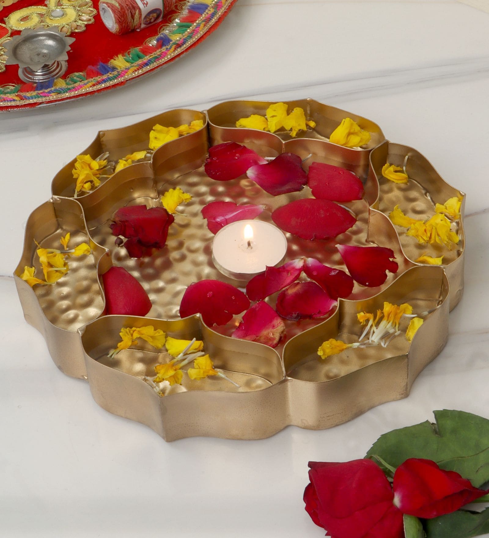 Gold Partition Flower Shape Urli