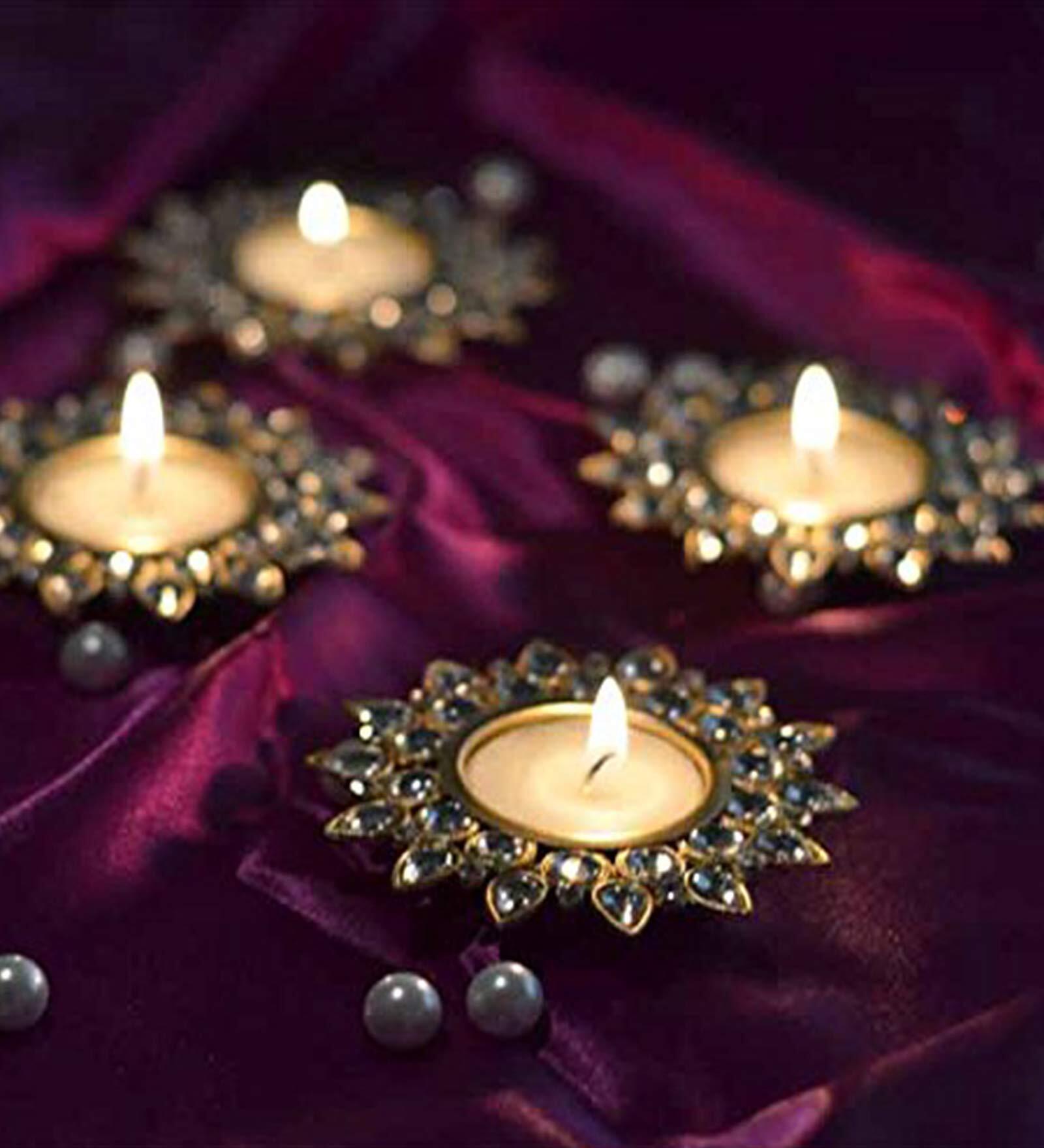 Gold Metal Table Tea Light Holders & Votives (Pack Of 4)