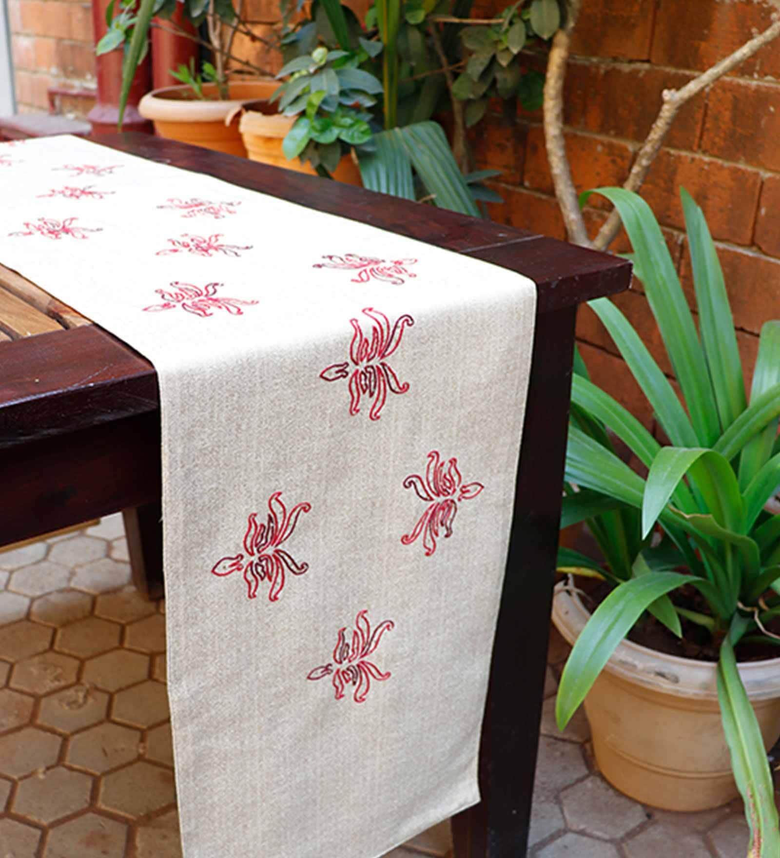 Latvia (12x84) Beige & Red Polyester Table Runner