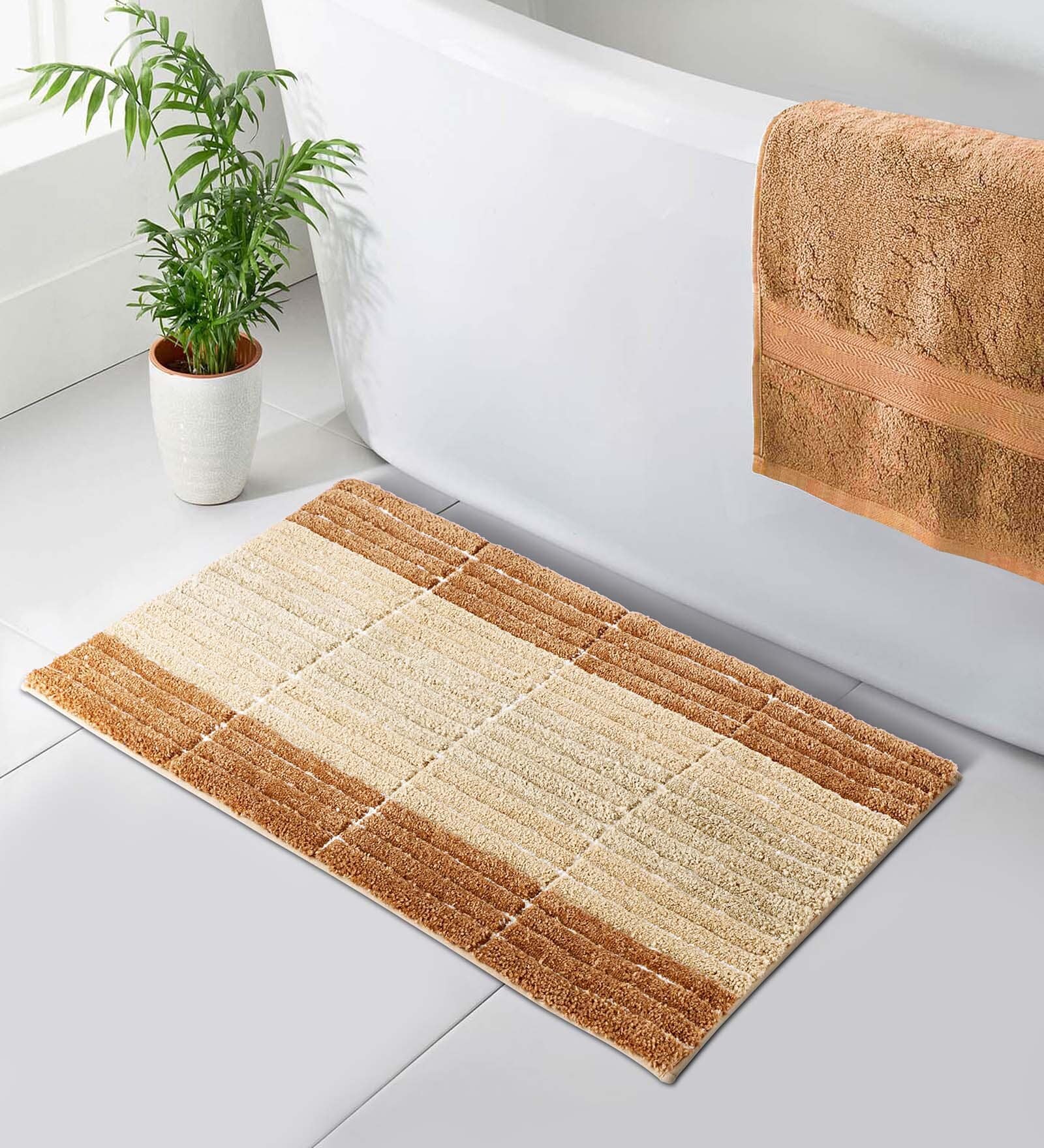 Gold Polyester 32X20 Inches Anti-Skid  Bath Mat