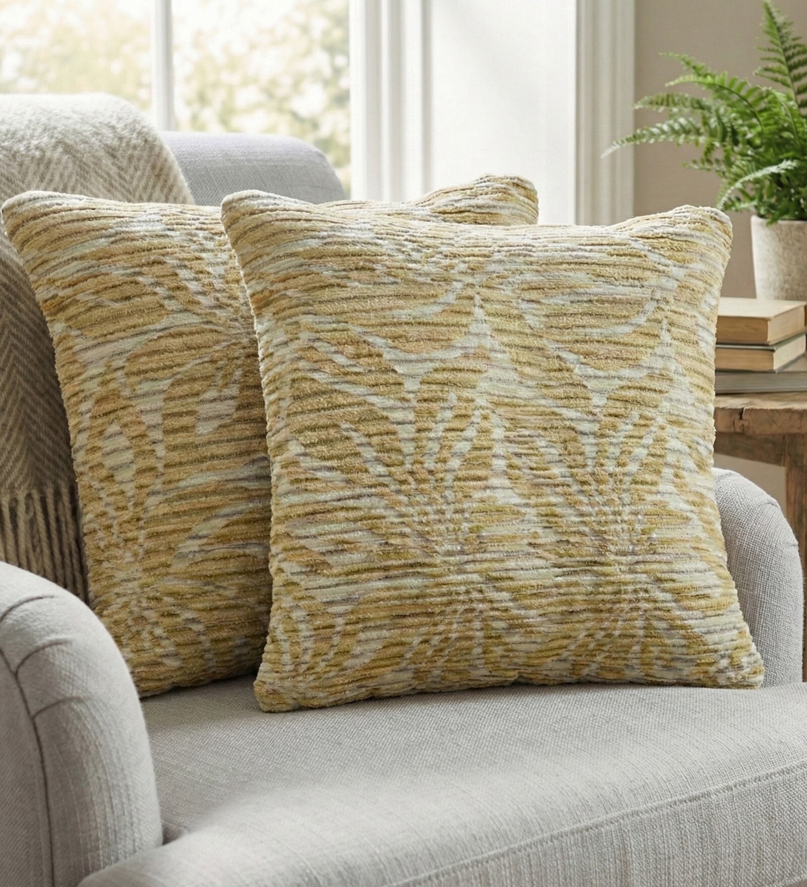 Yellow Polyester Floral 18x18 inches Cushion Covers Set of 2