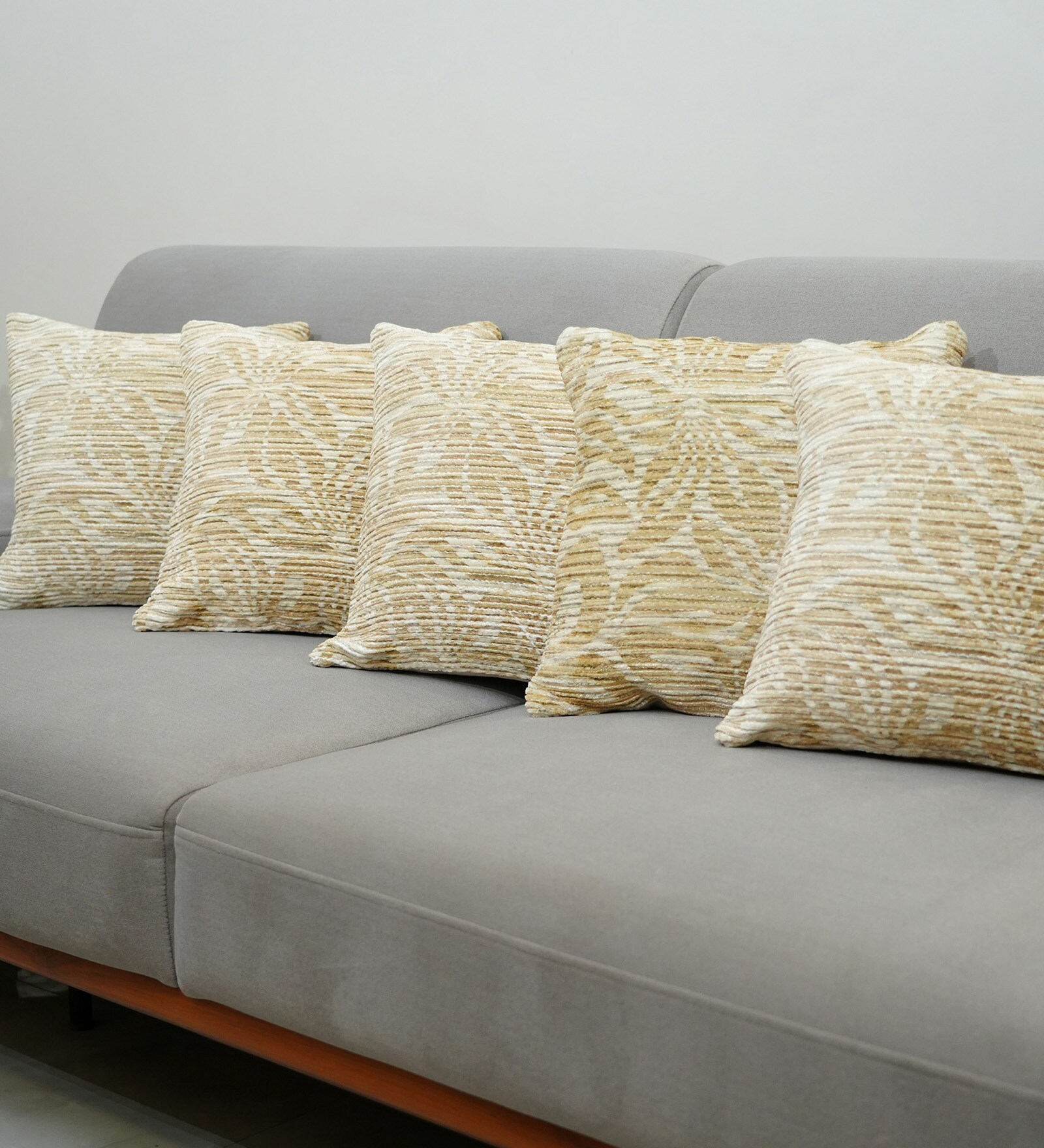 Yellow Polyester Floral 18x18 inches Cushion Covers Set of 5