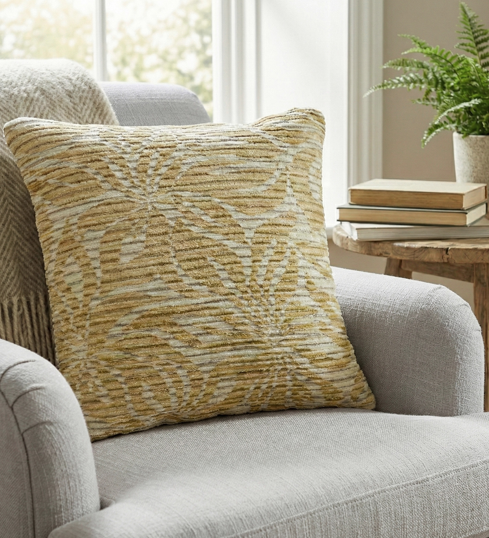 Yellow Polyester Floral 20x20 inches Cushion Cover