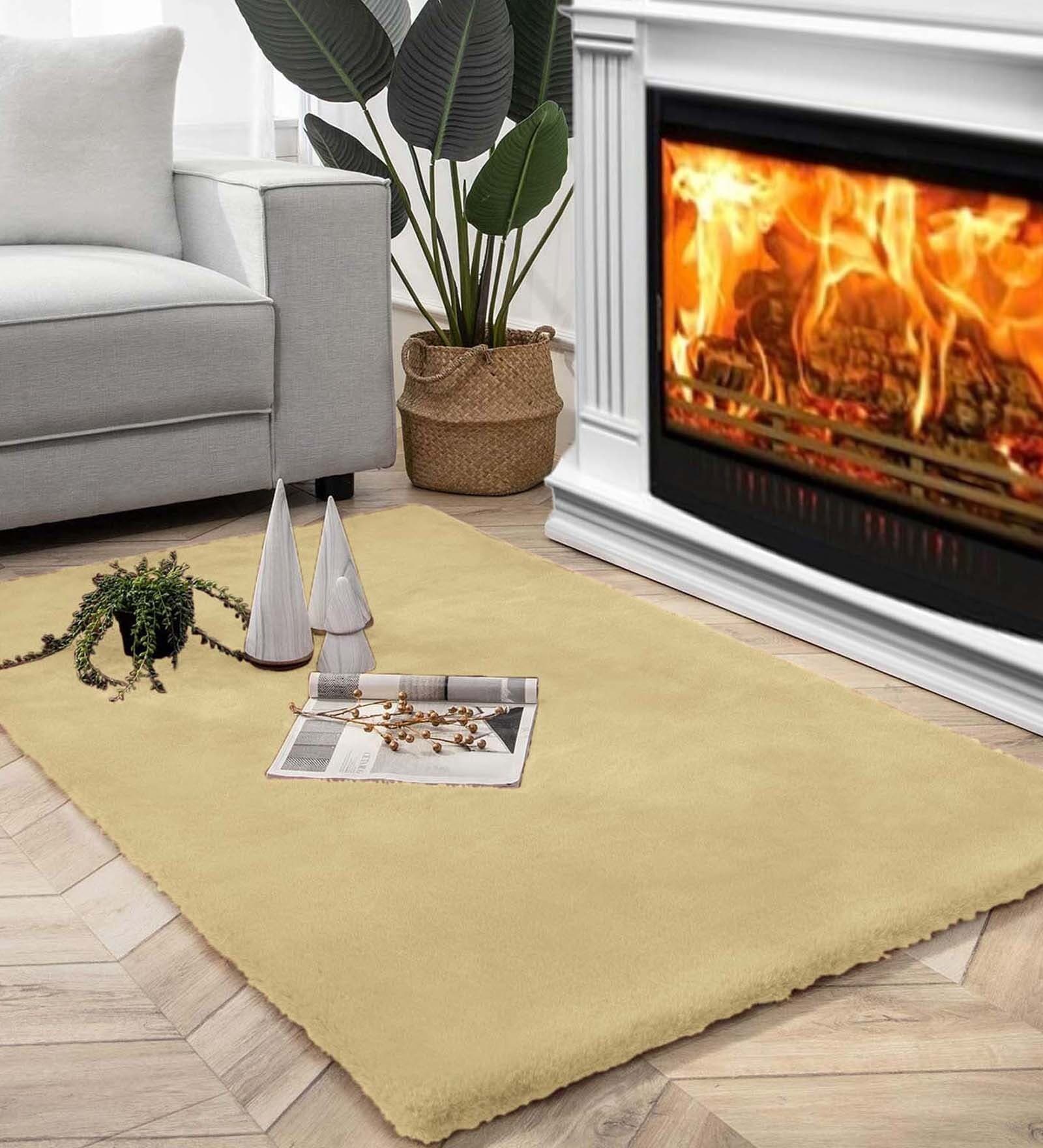 Gold Solid Polyester 3 ft x 5 ft Machine Made Carpet