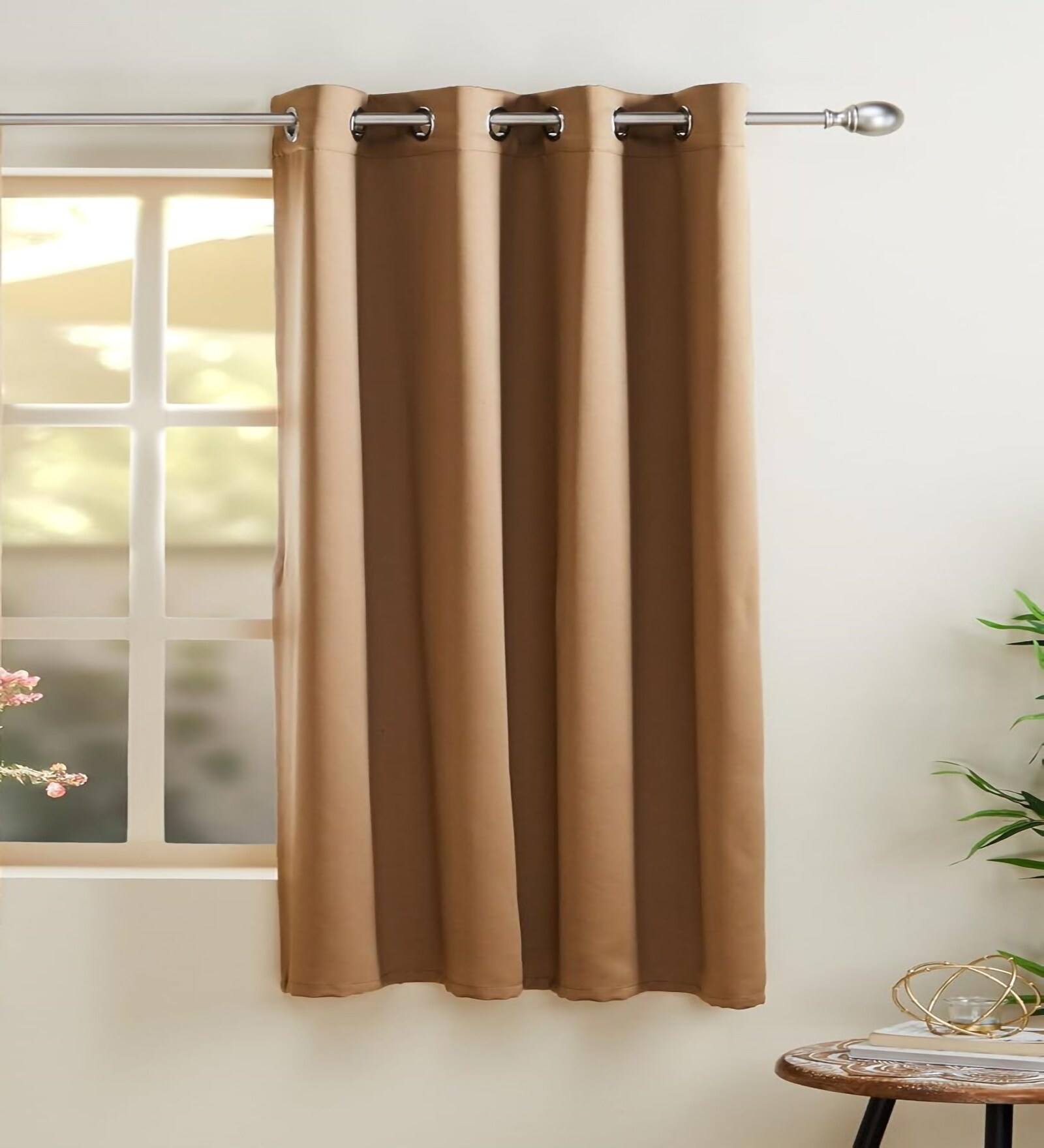 Gold Polyester Solid 5ft Blackout Eyelet Window Curtain (1 Pc)