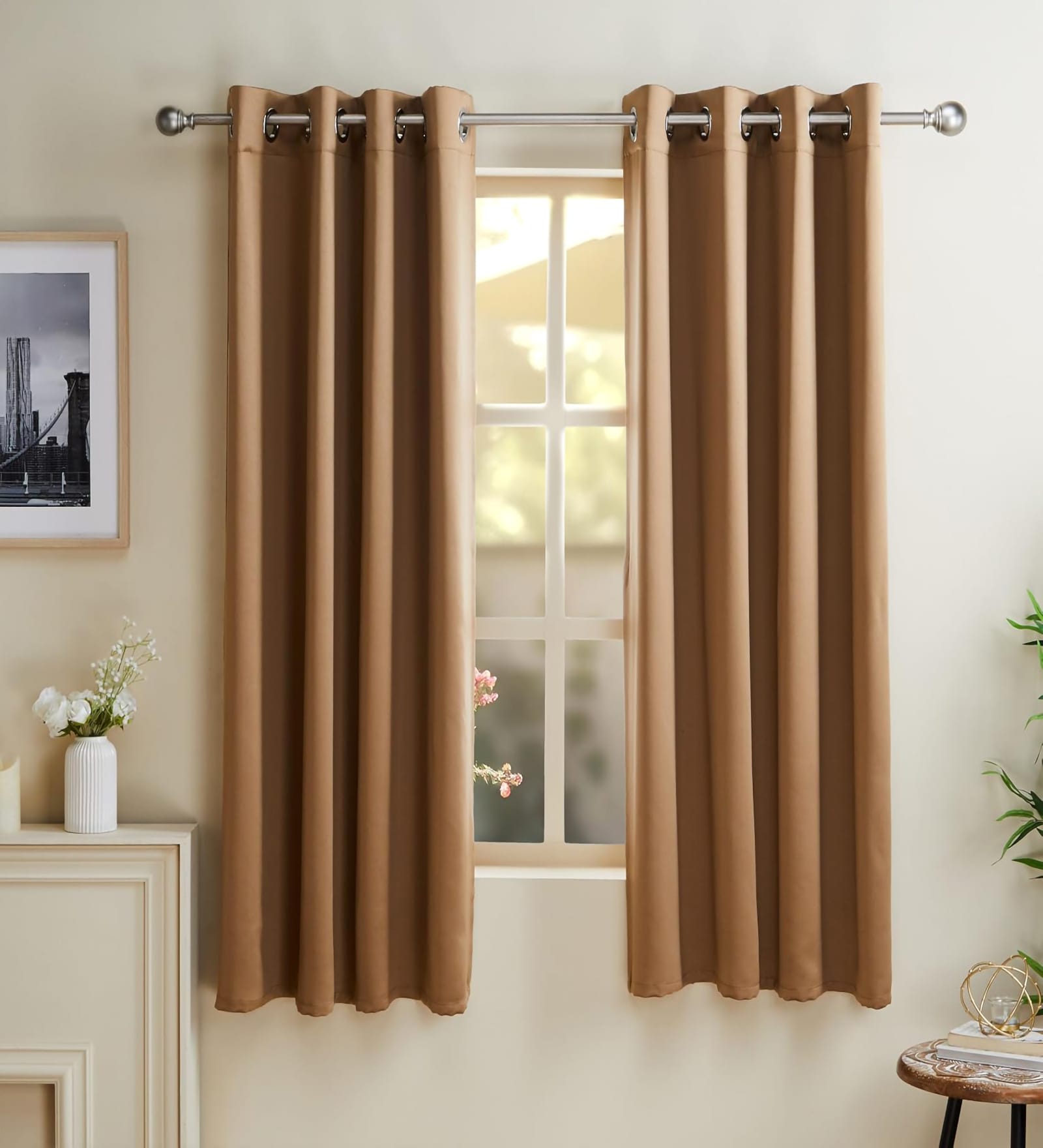 Gold Polyester Solid 5ft Blackout Eyelet Window Curtain (2 Pc)