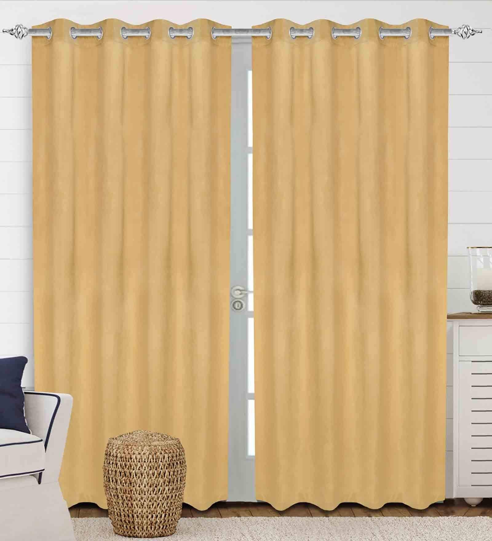 Gold Polyester Solid 7 ft Light Filtering Eyelet (Set of 2) Door Curtains