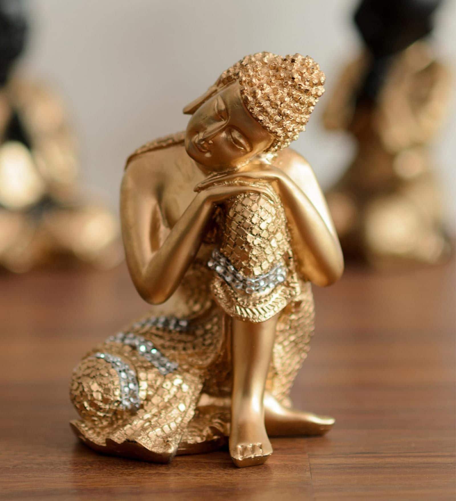 Gold Polyresin Buddha On Knee Polyresin Showpiece Idol