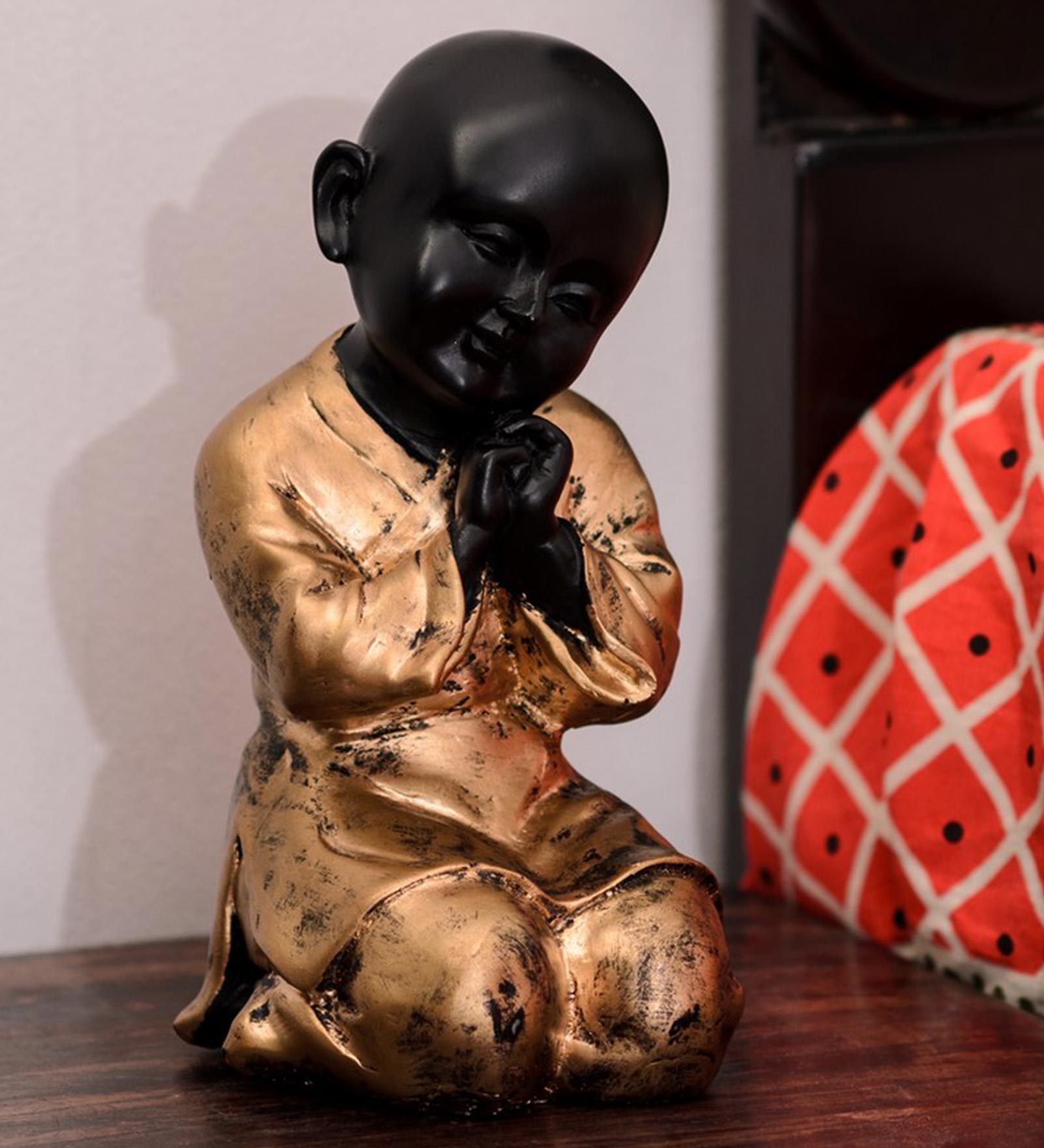 Gold Polyresin Child Monk Idol