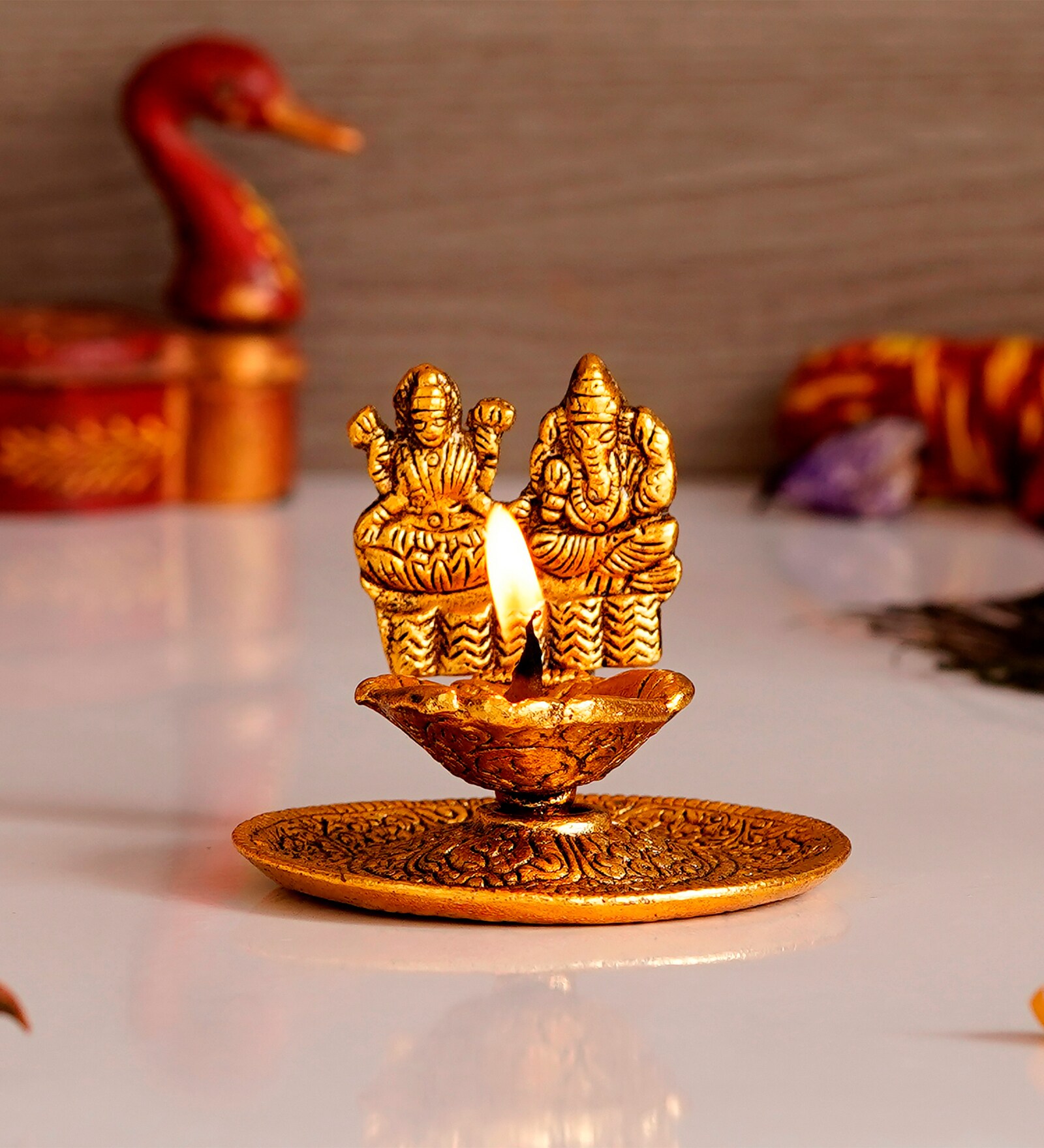 Gold Polyresin Laxmi & Lord Ganesha Idol