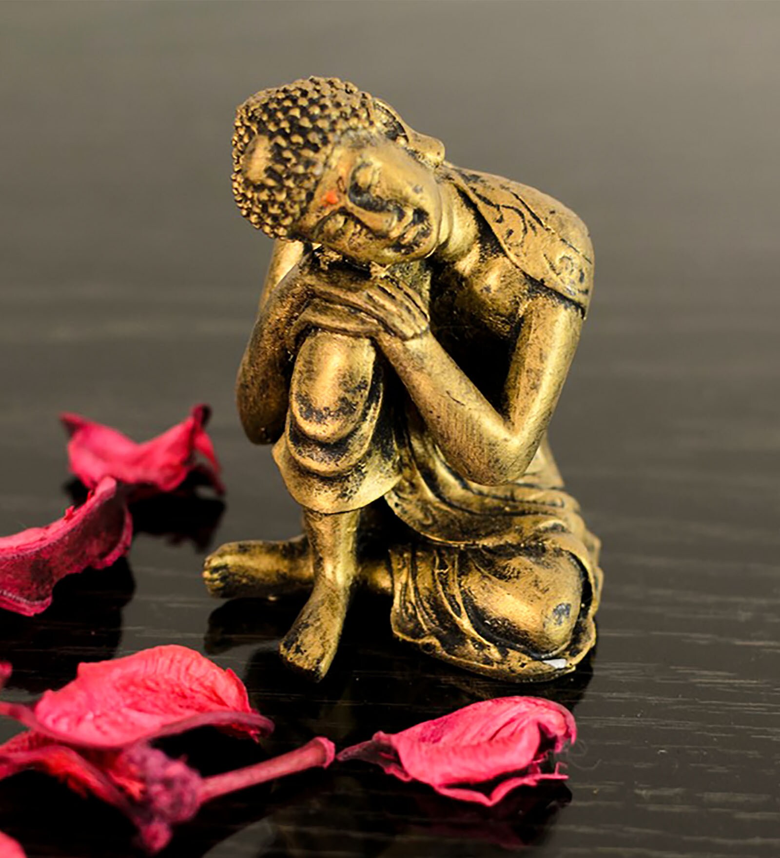 Gold Polyresin Resting Buddha On Knee