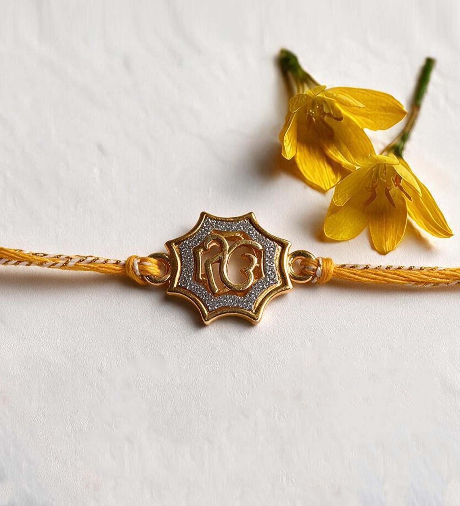 Gold Premium Ik Onkar Handmade Rakhi With Anchor Non-Bleeding Cotton Thread