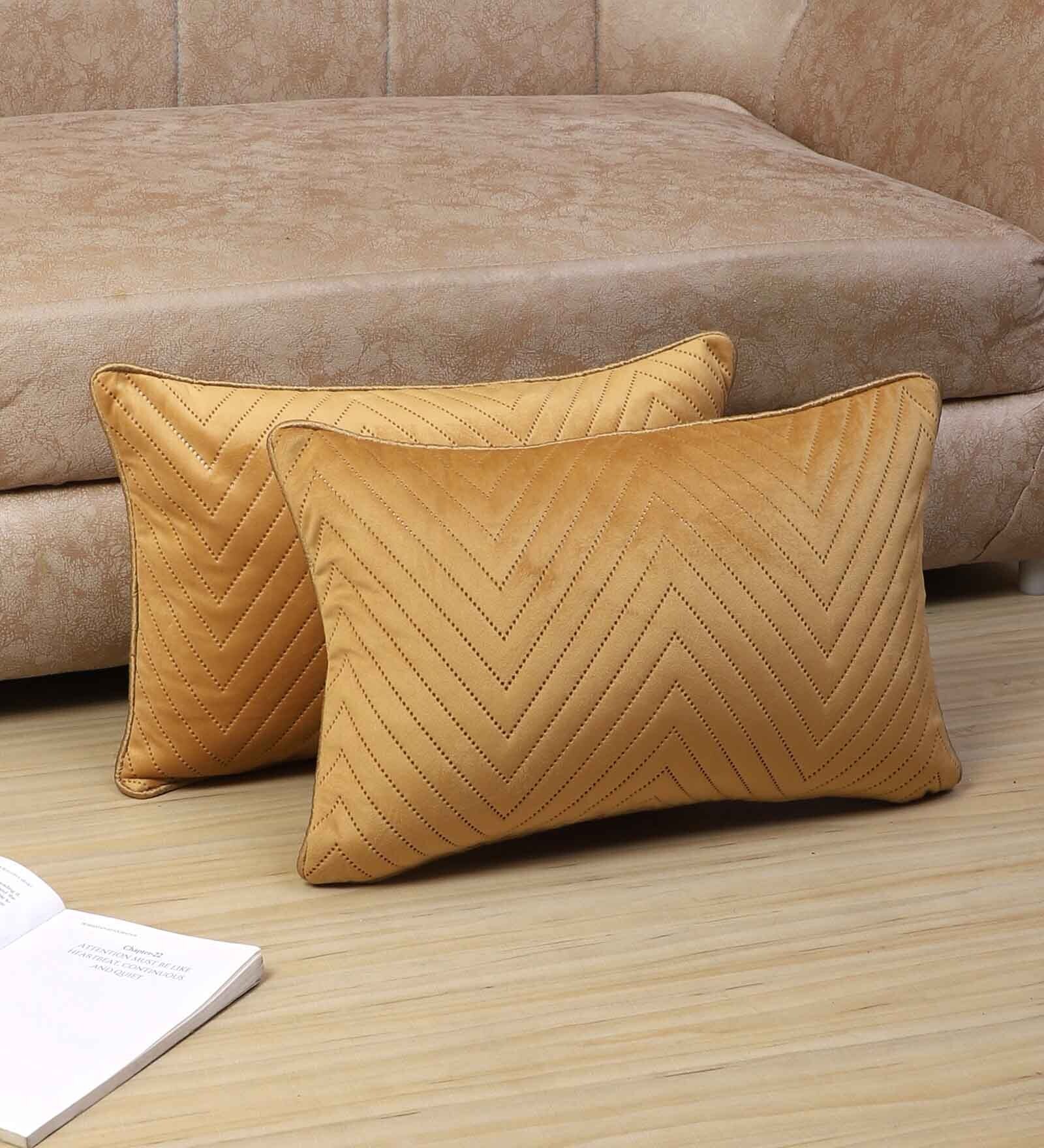 Gold Satin Solid 18x12 inches Cushion Covers (Pack of 2)