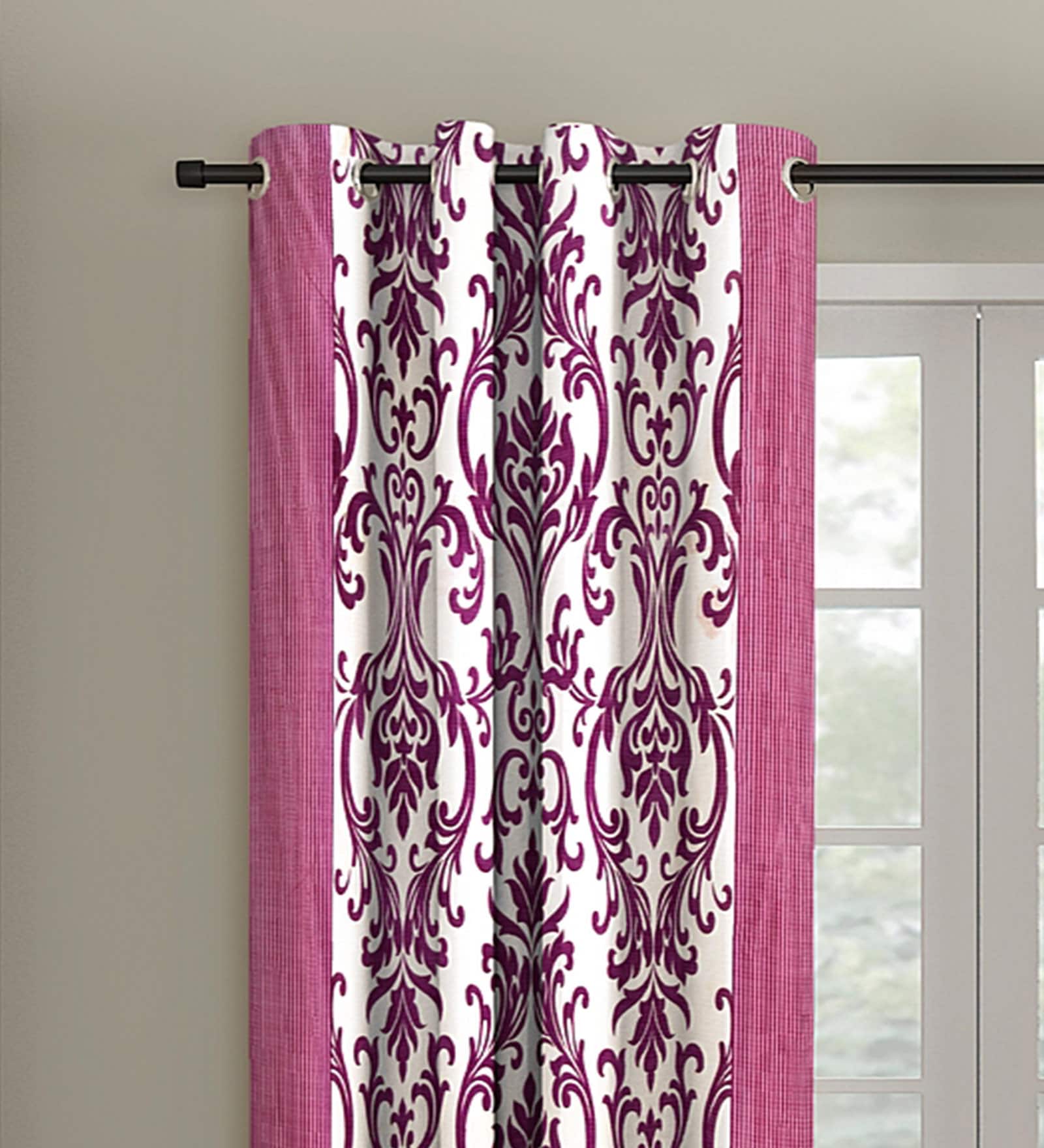 Purple Traditional Polyester 5 Ft Semisheer Eyelet Window Curtains (Set of 2)