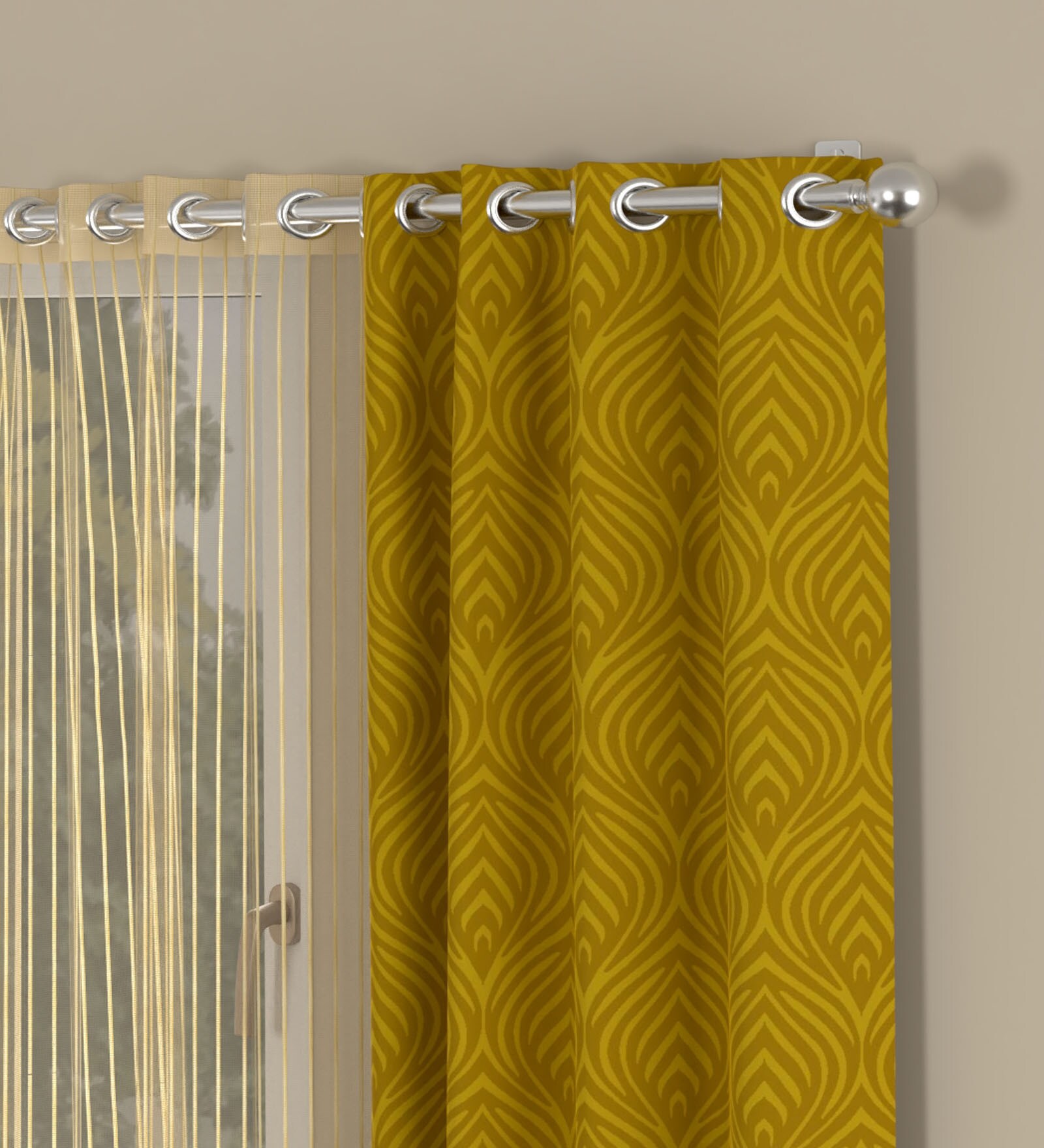 Buy Gold Striped Polyester 5 Ft Semisheer Eyelet Window Curtains (Set