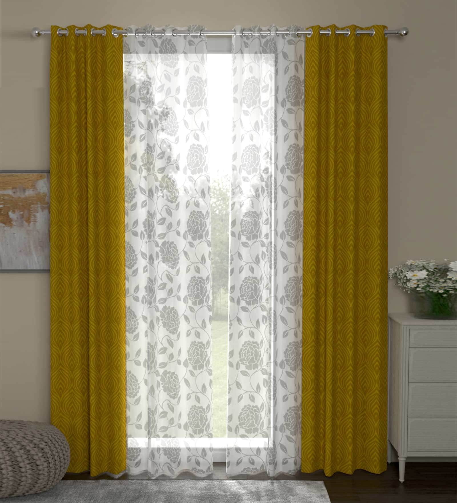Gold Traditional Polyester 7 Ft Semisheer Eyelet Door Curtains (Set of 4)