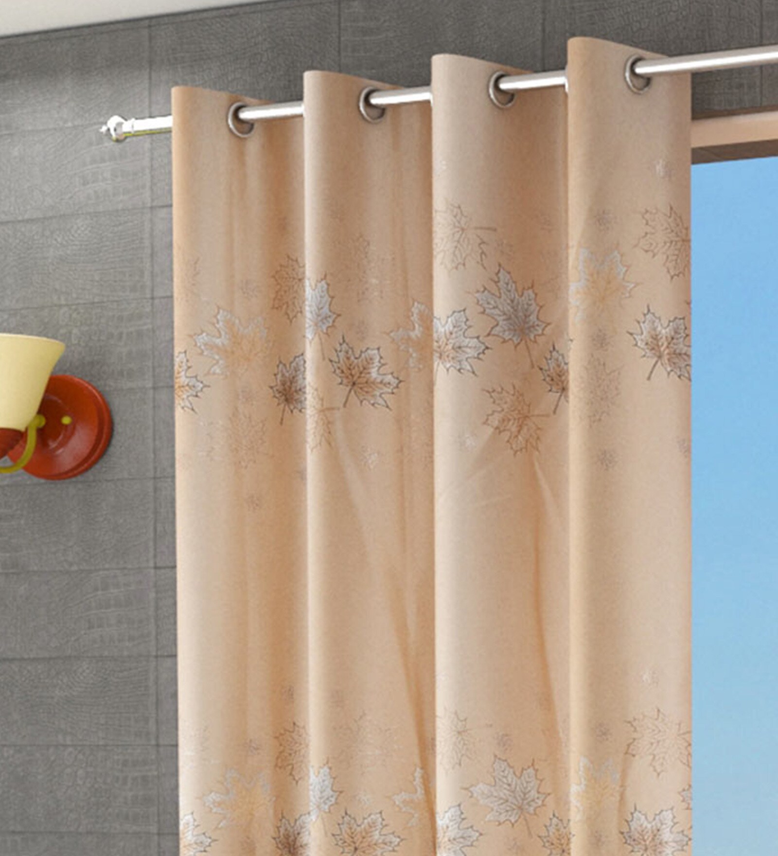 Gold Semisheer Satin 9 feet Eyelet Long Door Curtains