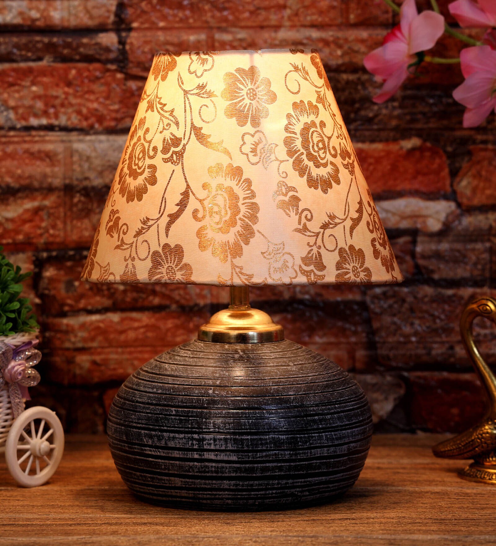 White and Gold Shade Table Lamp With Terracotta Base