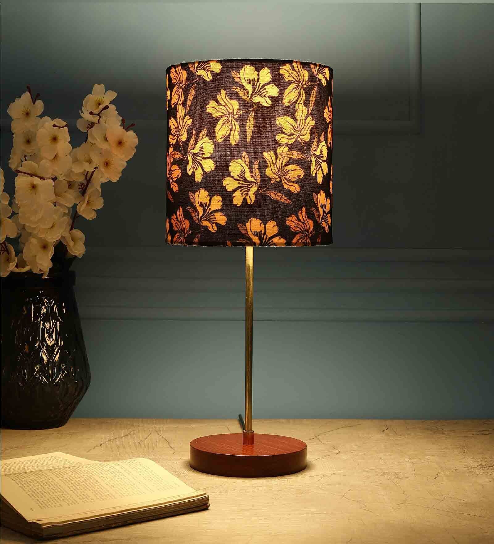 Lavery Gold Fabric Shade Night Lamp With Aluminium Base