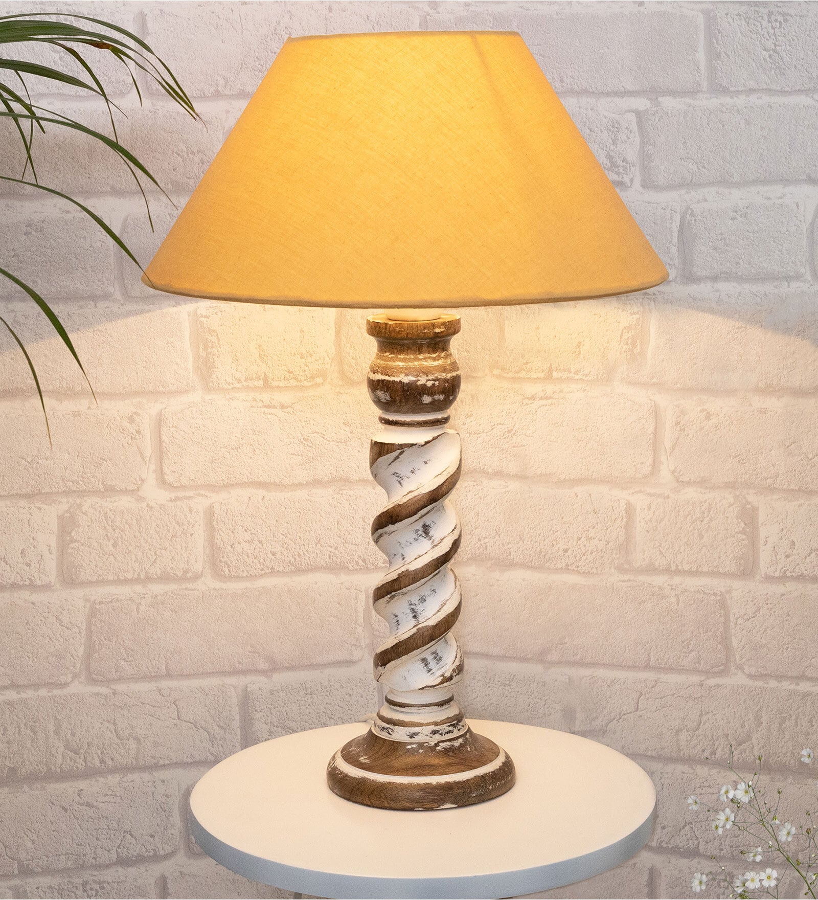Gold Shade Table Lamp With Wooden Base