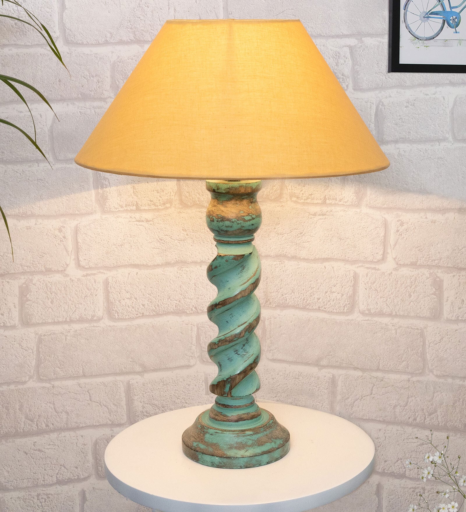 Gold Shade Table Lamp With Wooden Base
