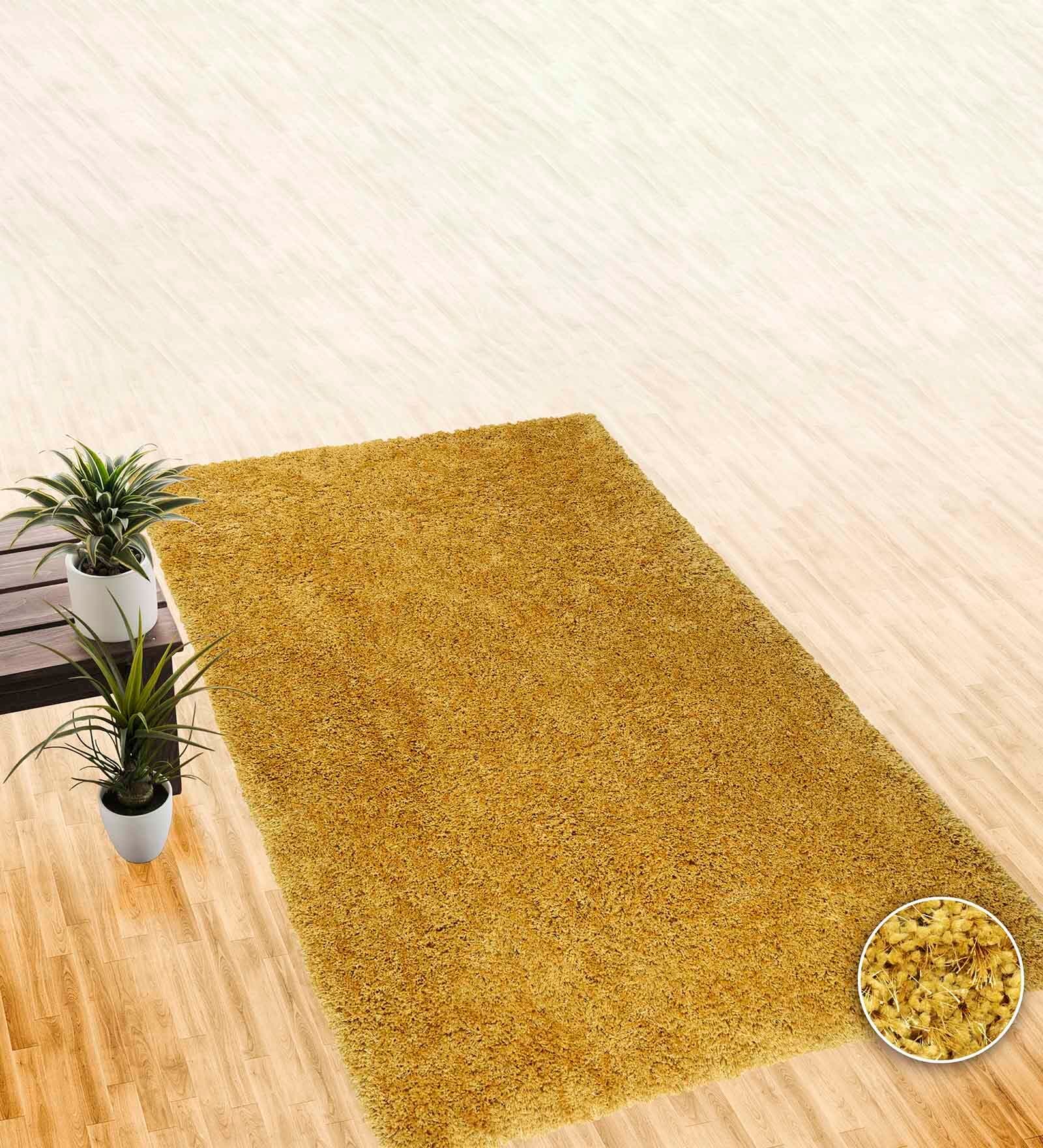 Gold Shaggy Polyester 3ft X 5ft Hand tufted Carpet