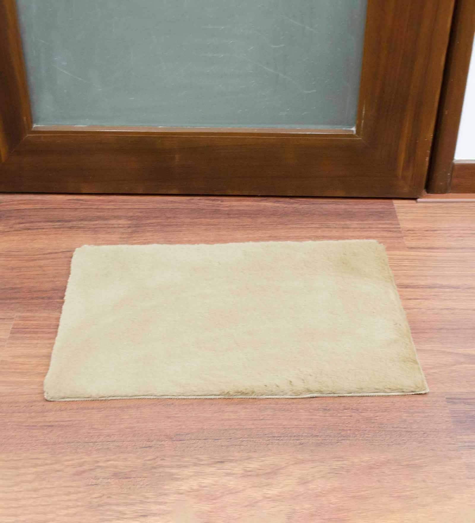 Gold Solid Faux Leather 16x24 Inches AntiSkid Bath Mat