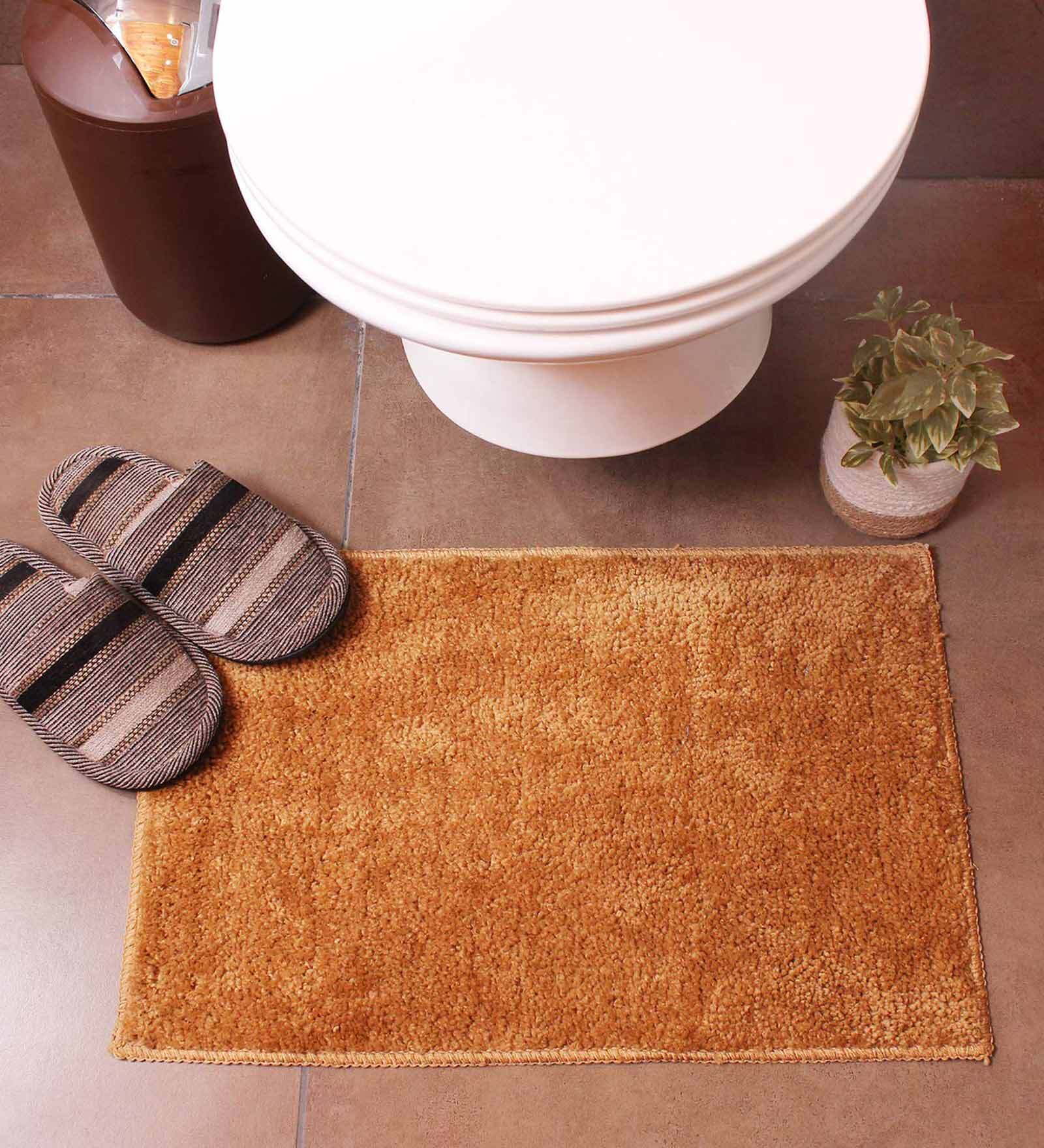 Gold Solid Microfibre 23x15 Inches AntiSkid Bath Mat