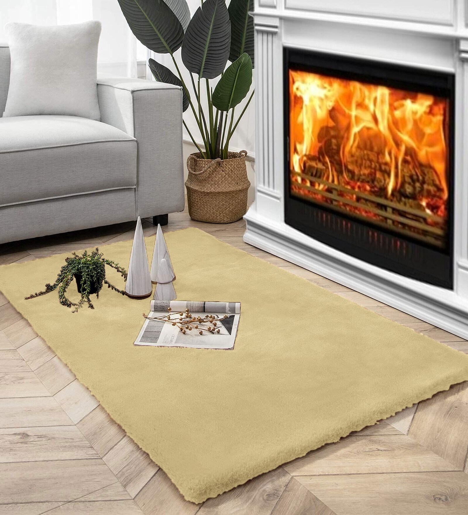 Gold Solid Polyester 4 X 6 Feet Machine Made Carpet