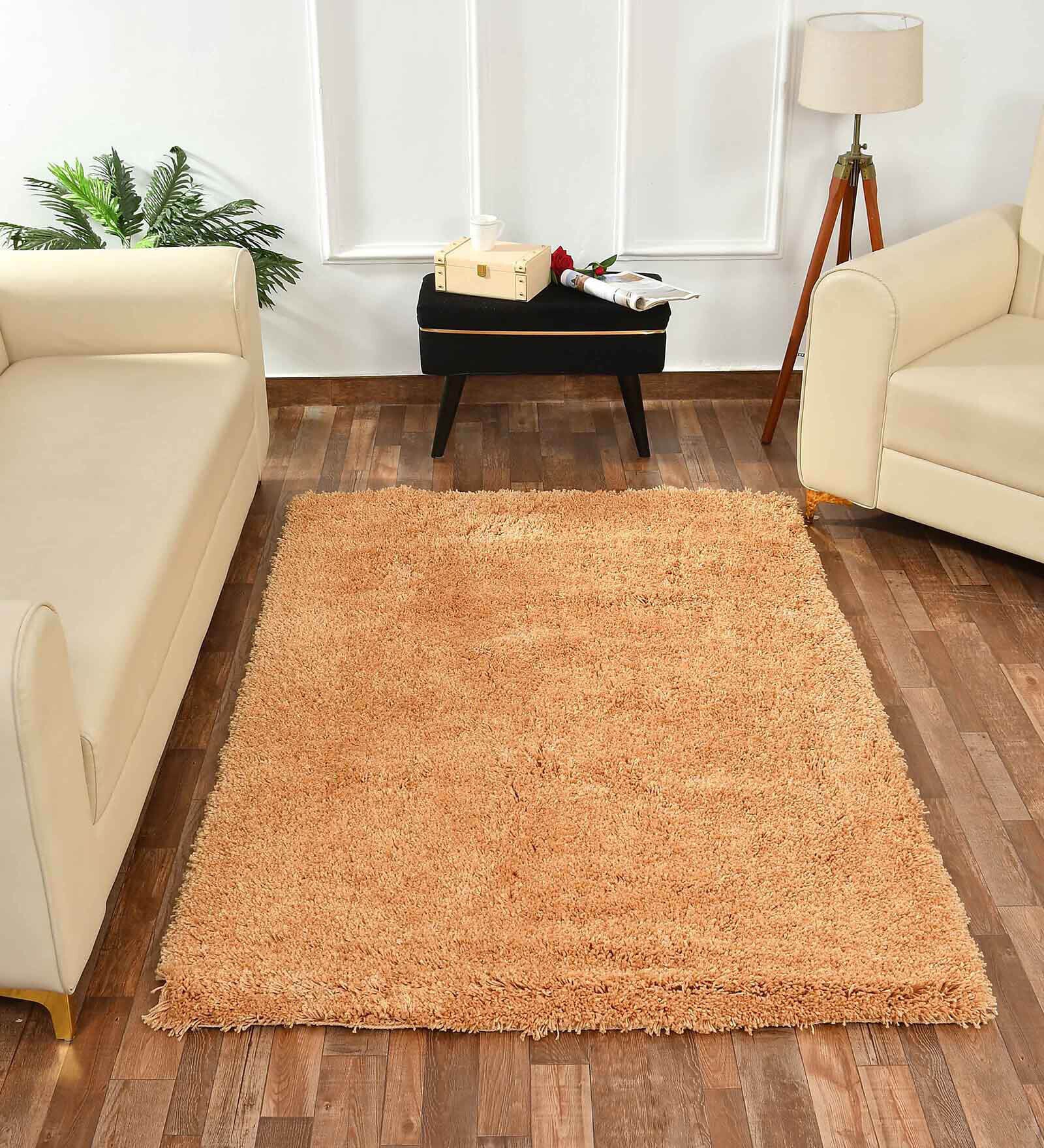 Gold Solid Polyester 5 ft x 7 ft Machine made Carpet