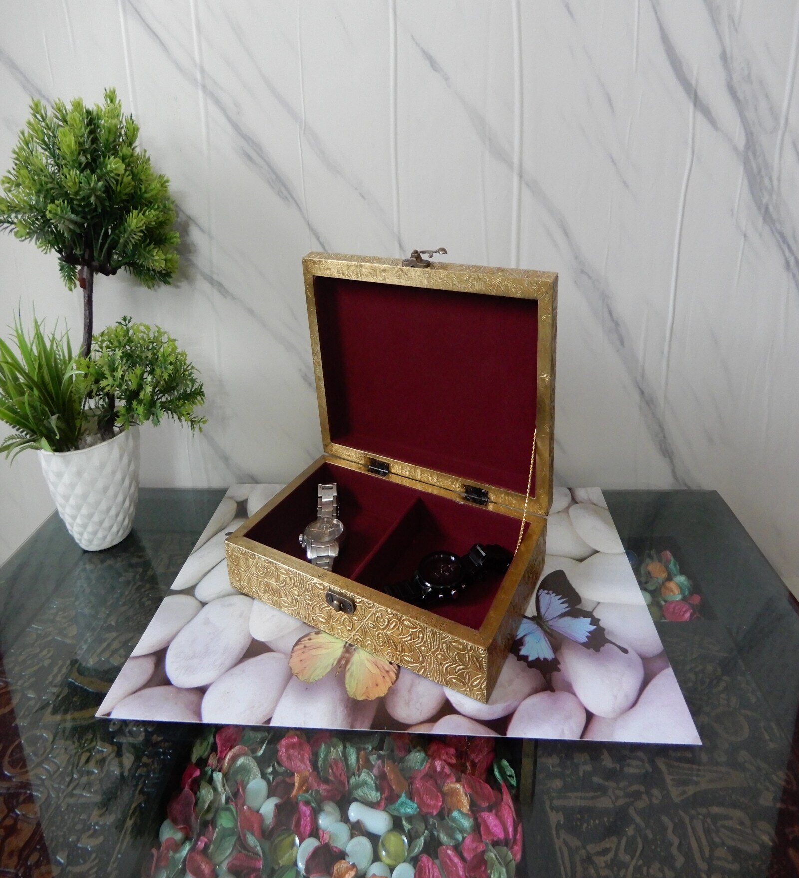 Gold Solid Wood Jewellery Organiser