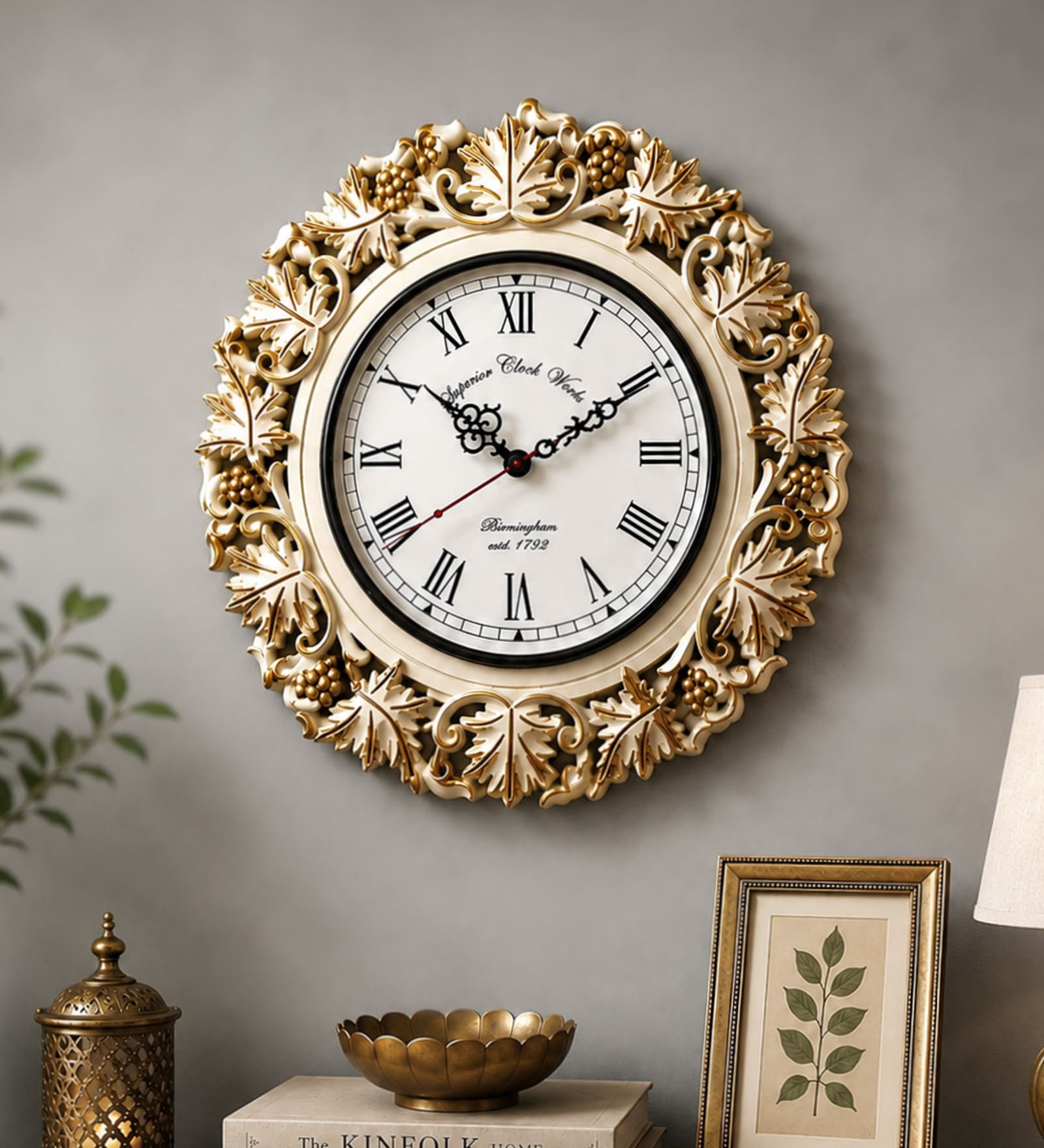 Gold Solid Wood Kalpalata Roman Wall Clock