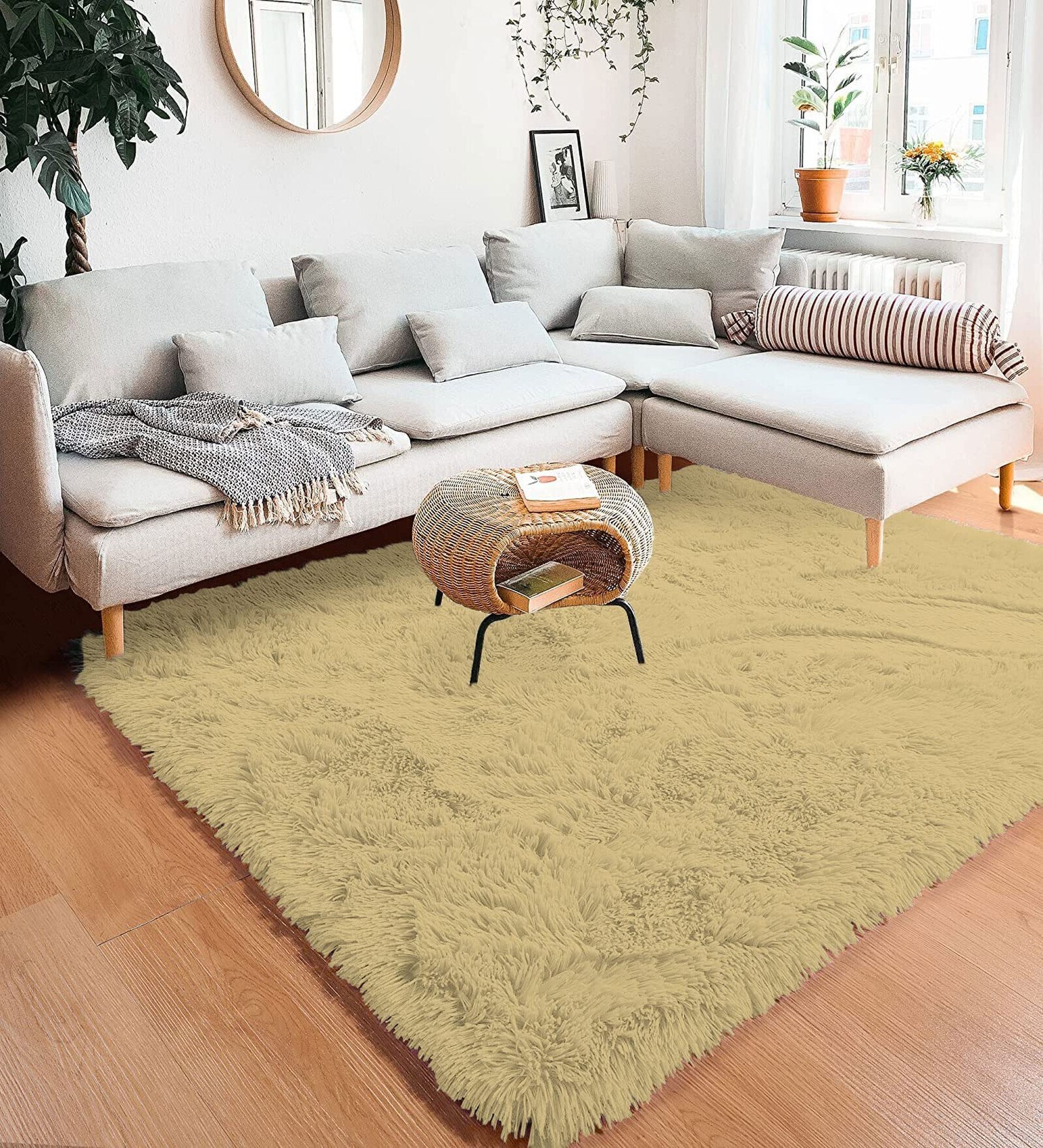 Gold Solid Wool Blend 3 X 5 Feet Tufted Carpet