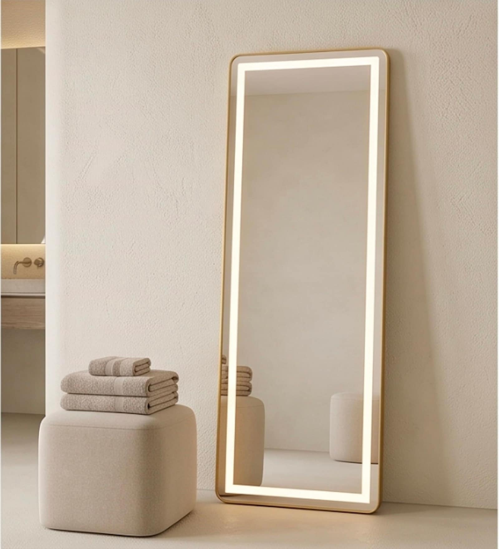 Gold Square Halo Arch Floor Mirror (150 x 40) CM