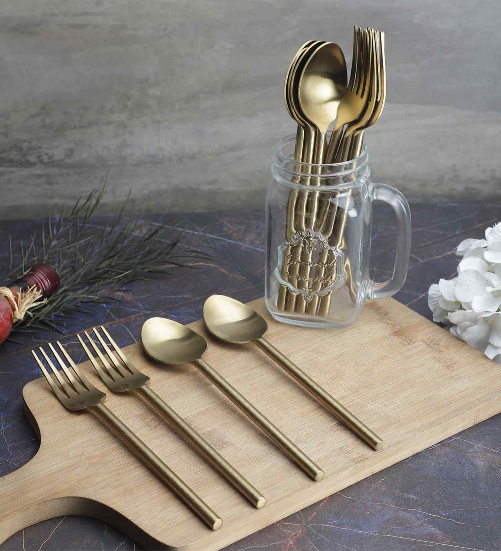 Gold Stainless Steel Spoons & Forks Cutlery Set Of 12