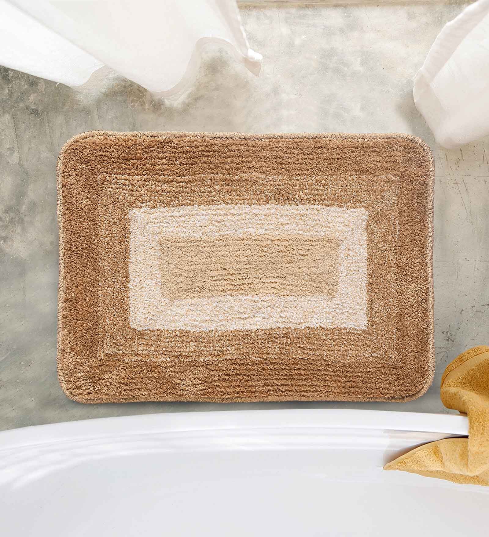 Buy Gold Geometric Microfibre 20x14 Inches AntiSkid Bath Mats (Set of 2 ...