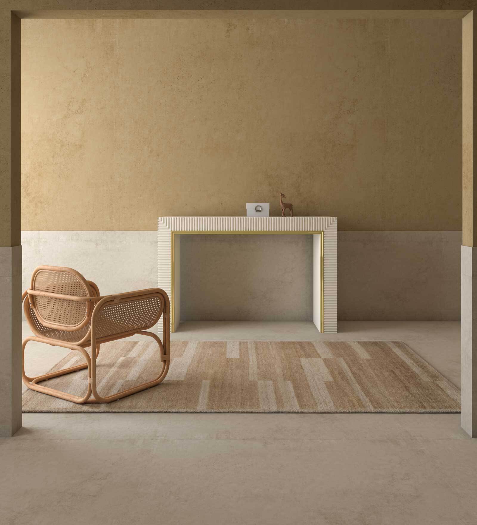 Gold Stripes Wool 8 ft x 10 ft Hand Knotted Carpet