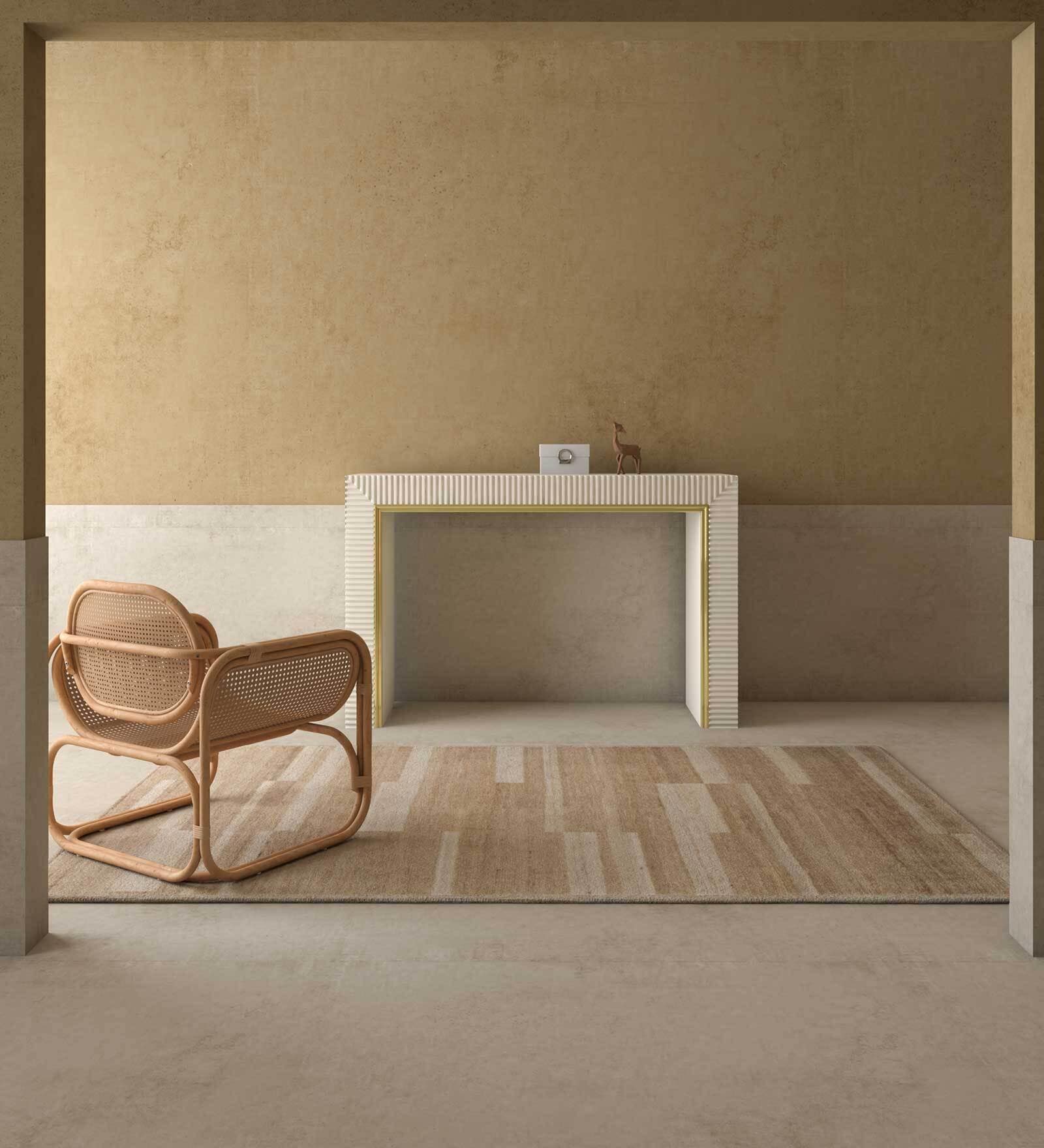 Gold Stripes Wool 9 ft x 12 ft Hand Knotted Carpet